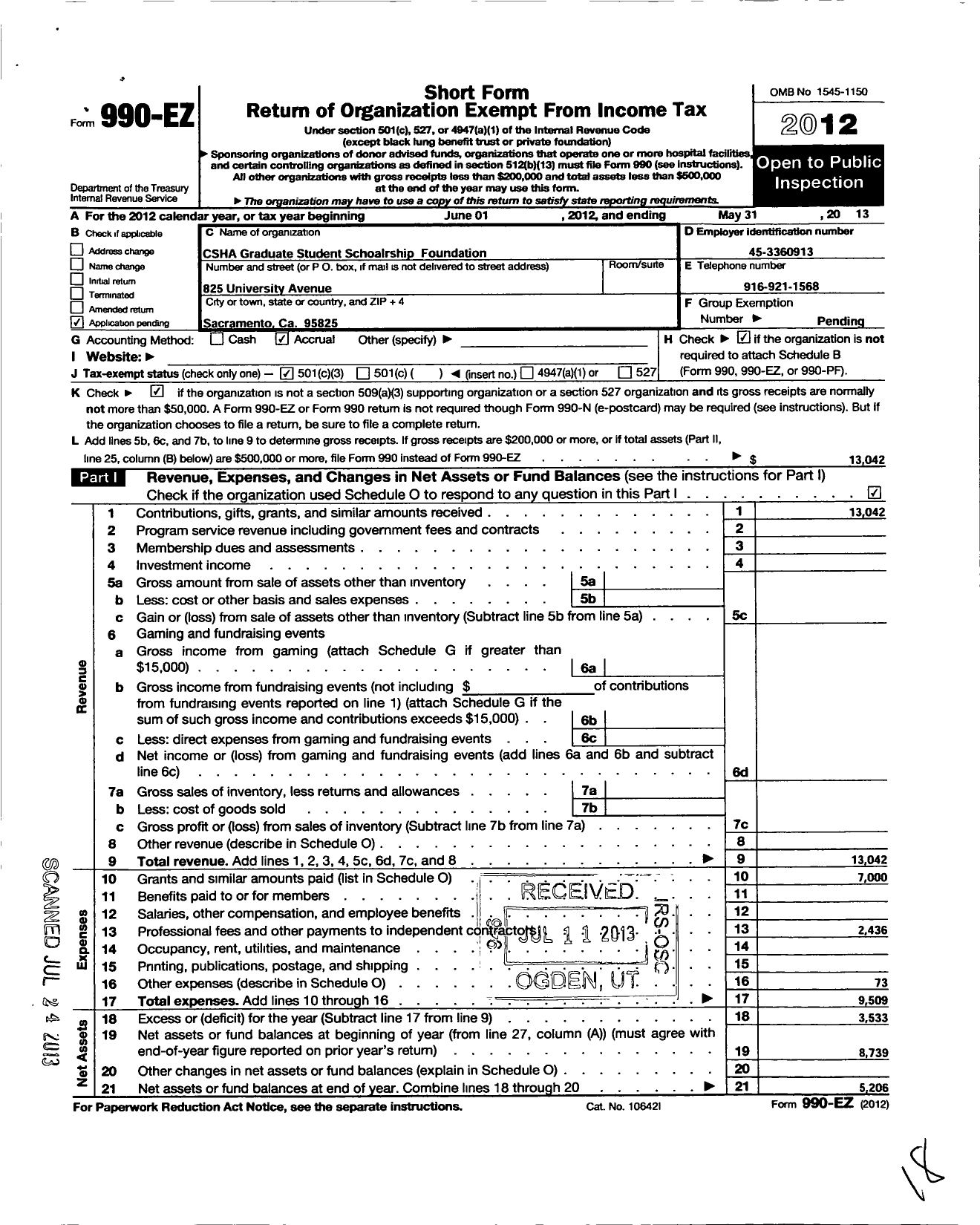 Image of first page of 2012 Form 990EZ for CSHA Foundation