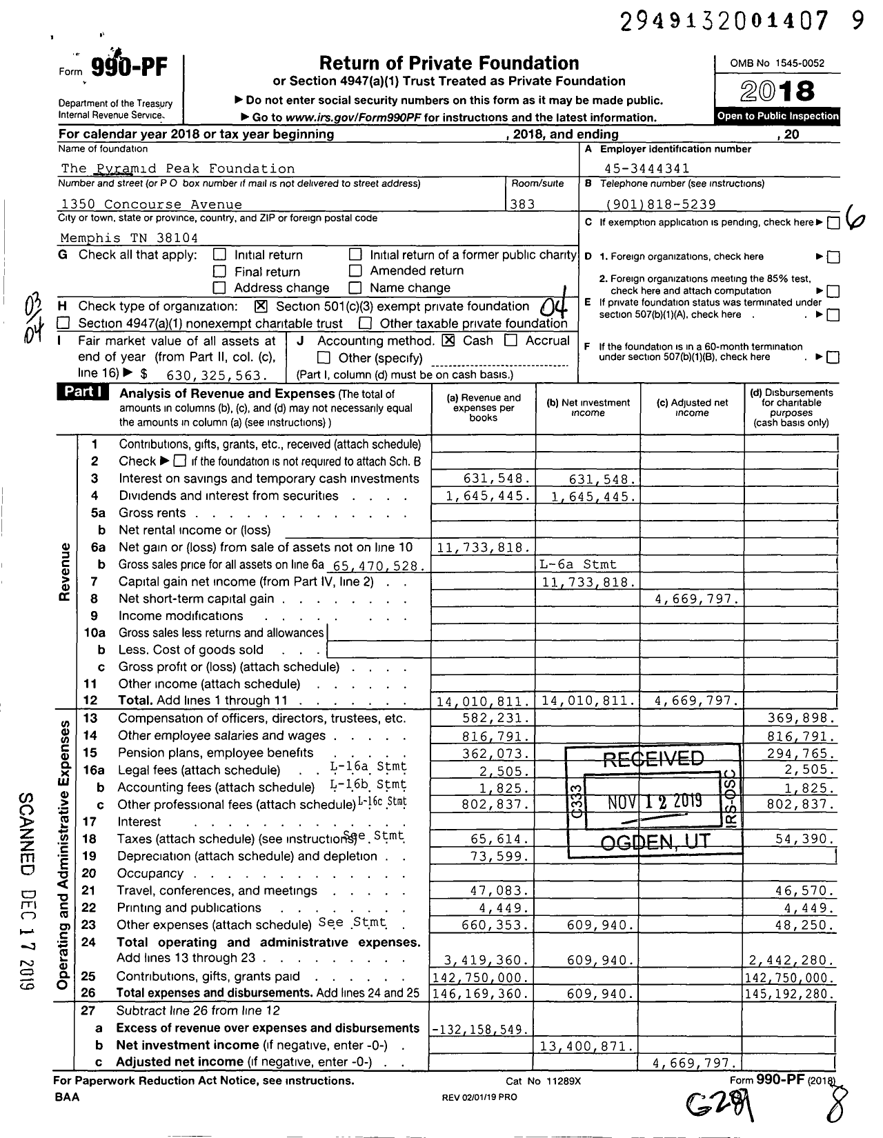 Image of first page of 2018 Form 990PF for Pyramid Peak Foundation
