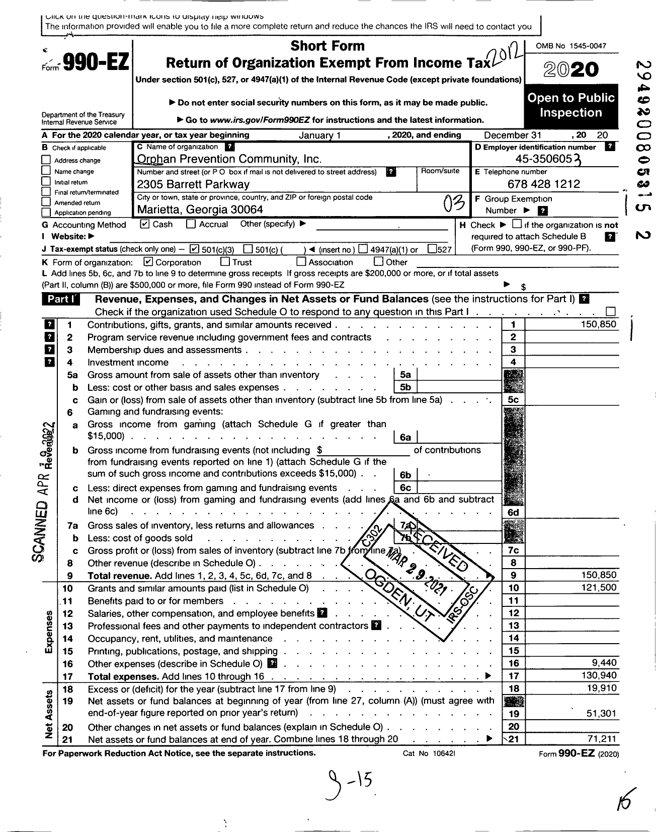 Image of first page of 2020 Form 990EZ for Casa Del Redentor