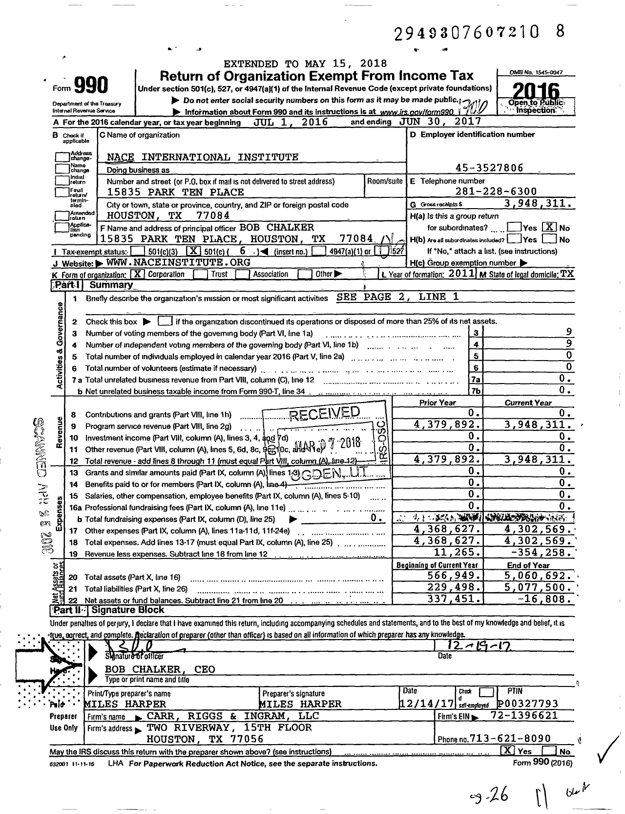 Image of first page of 2016 Form 990O for Association for Materials Protection and Performance Ormance