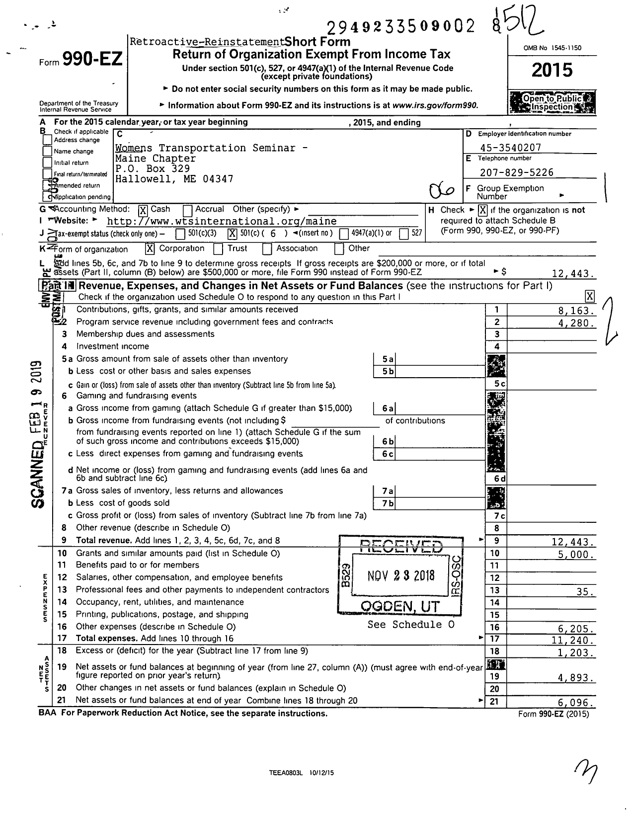 Image of first page of 2015 Form 990EO for Women's Transportation Seminar - Maine Section