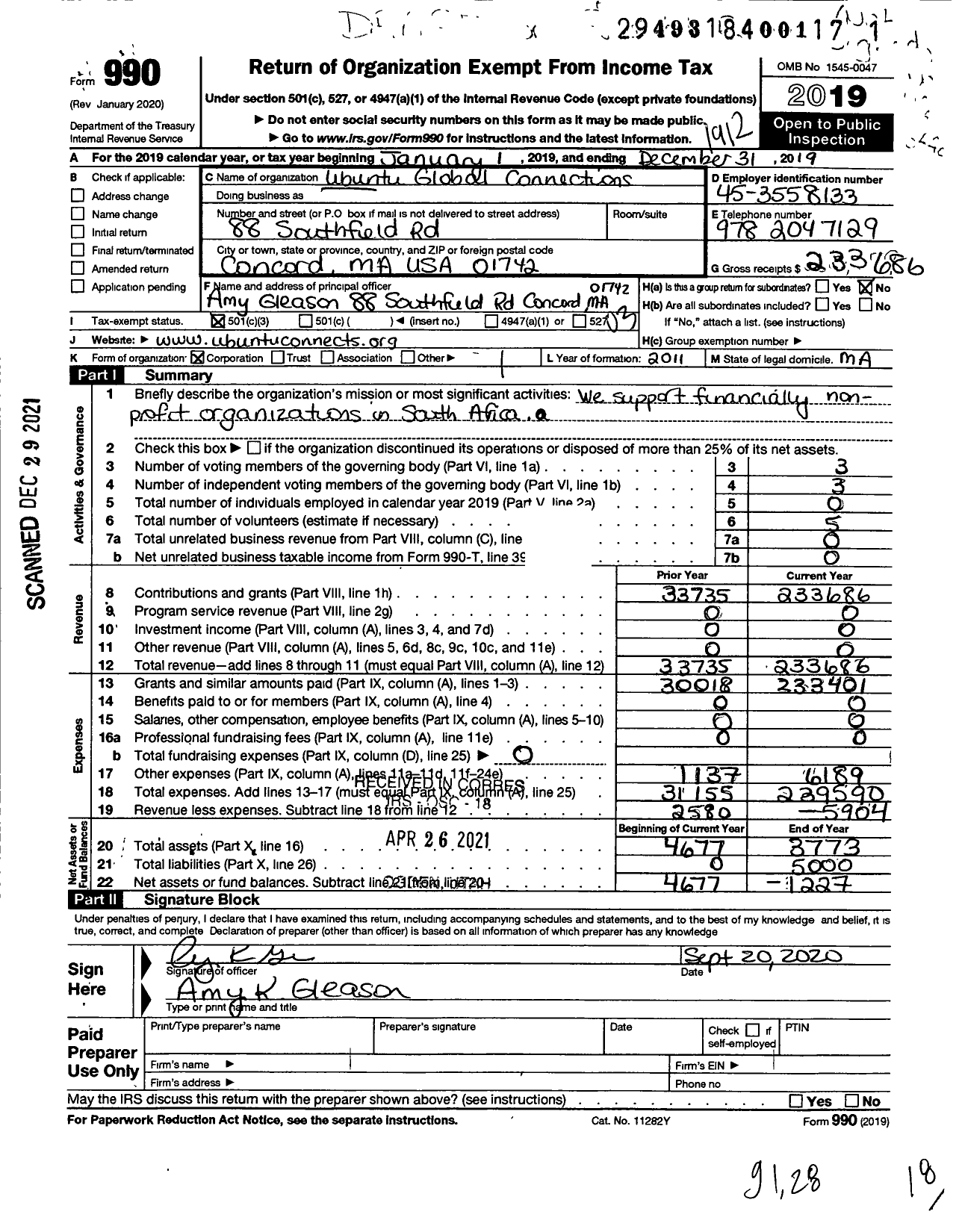 Image of first page of 2019 Form 990 for Ubuntu Global Connections