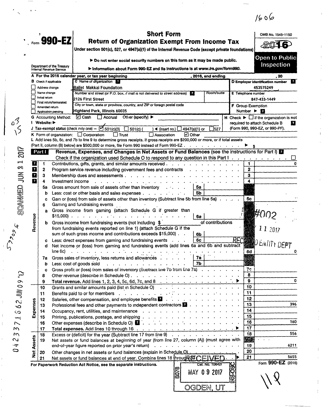 Image of first page of 2015 Form 990EZ for Ballet Makkai Foundation