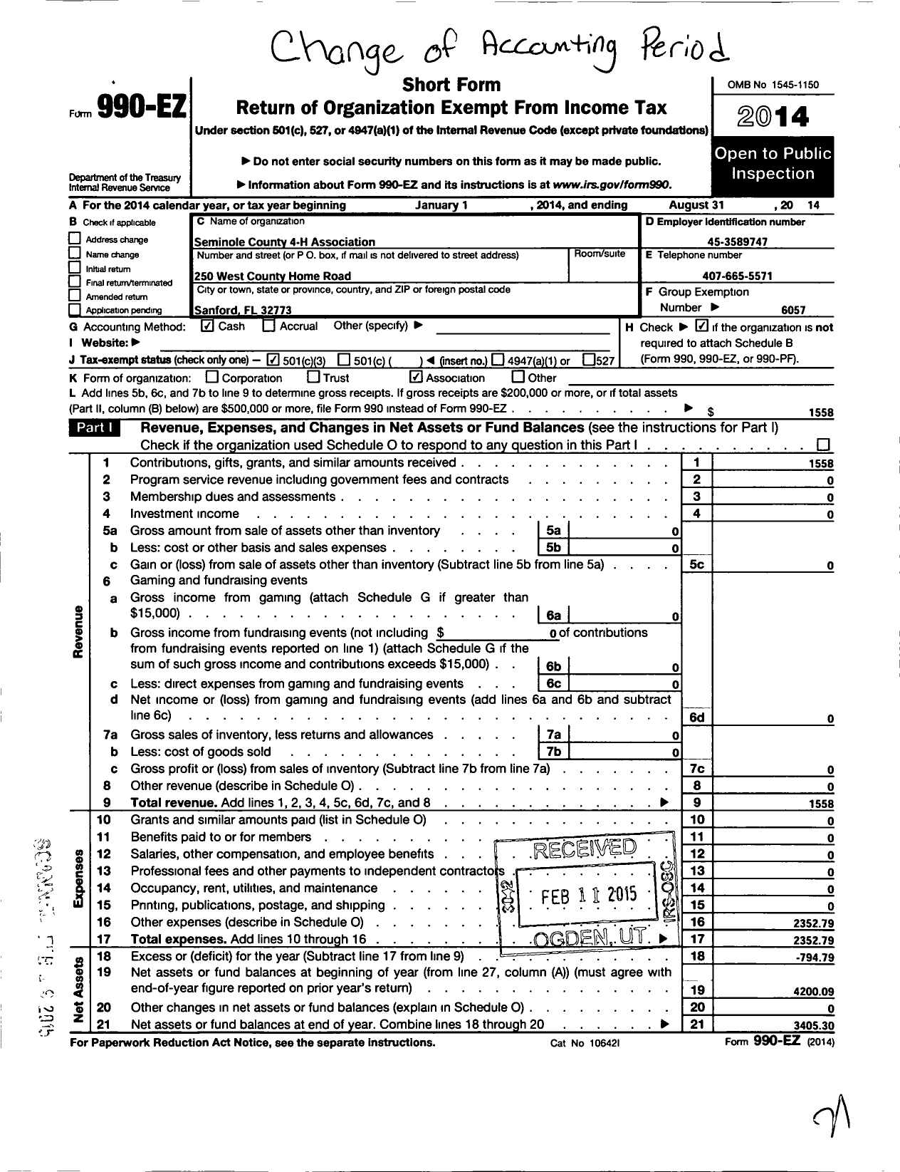 Image of first page of 2013 Form 990EZ for University of Florida / Seminole County 4-H Association