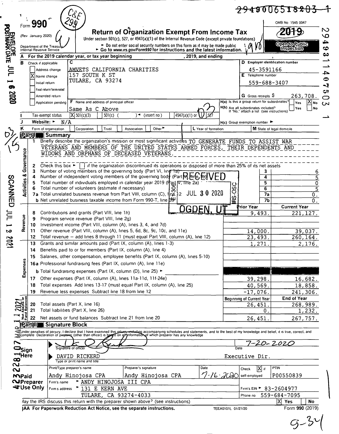 Image of first page of 2019 Form 990 for Amvets California Charities