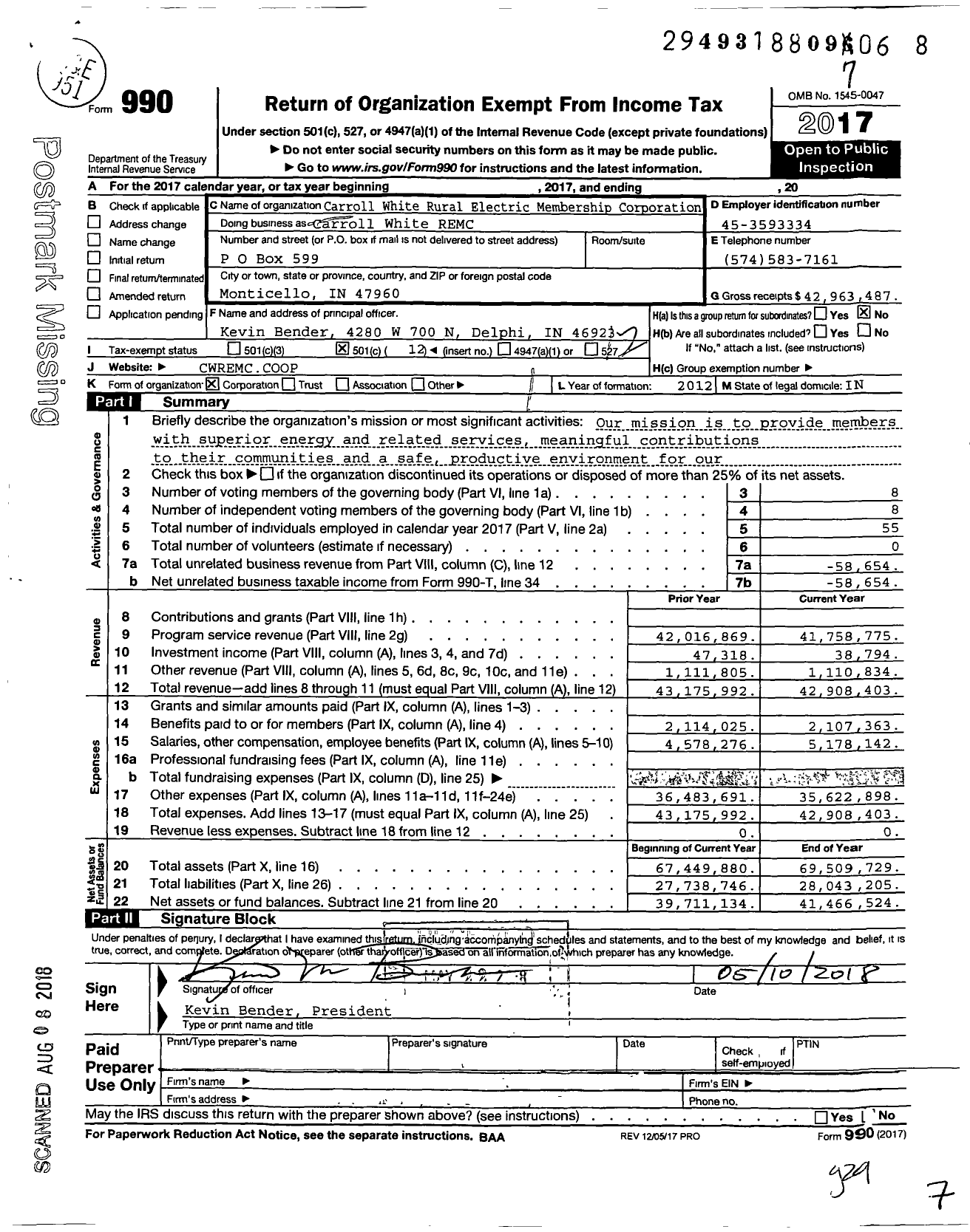 Image of first page of 2017 Form 990O for Carroll White REMC
