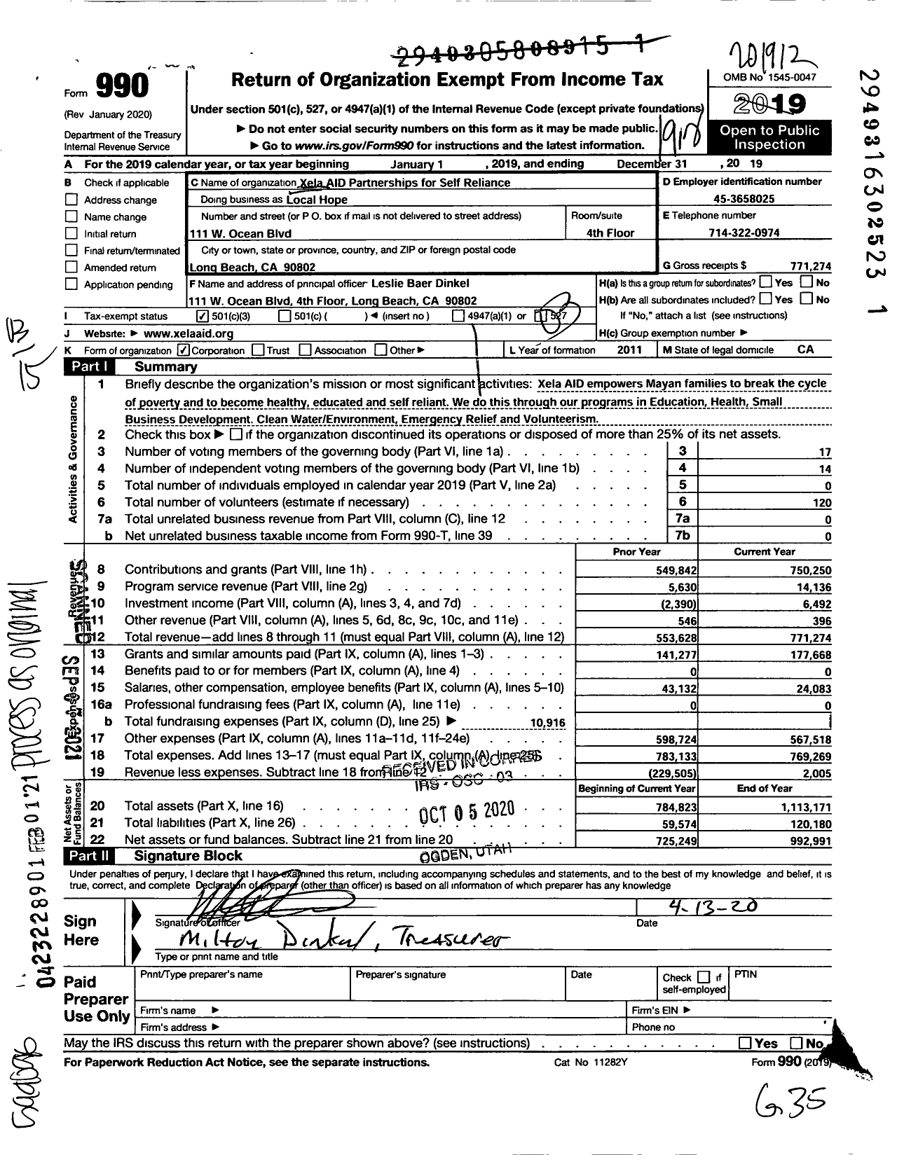 Image of first page of 2019 Form 990 for Local Hope