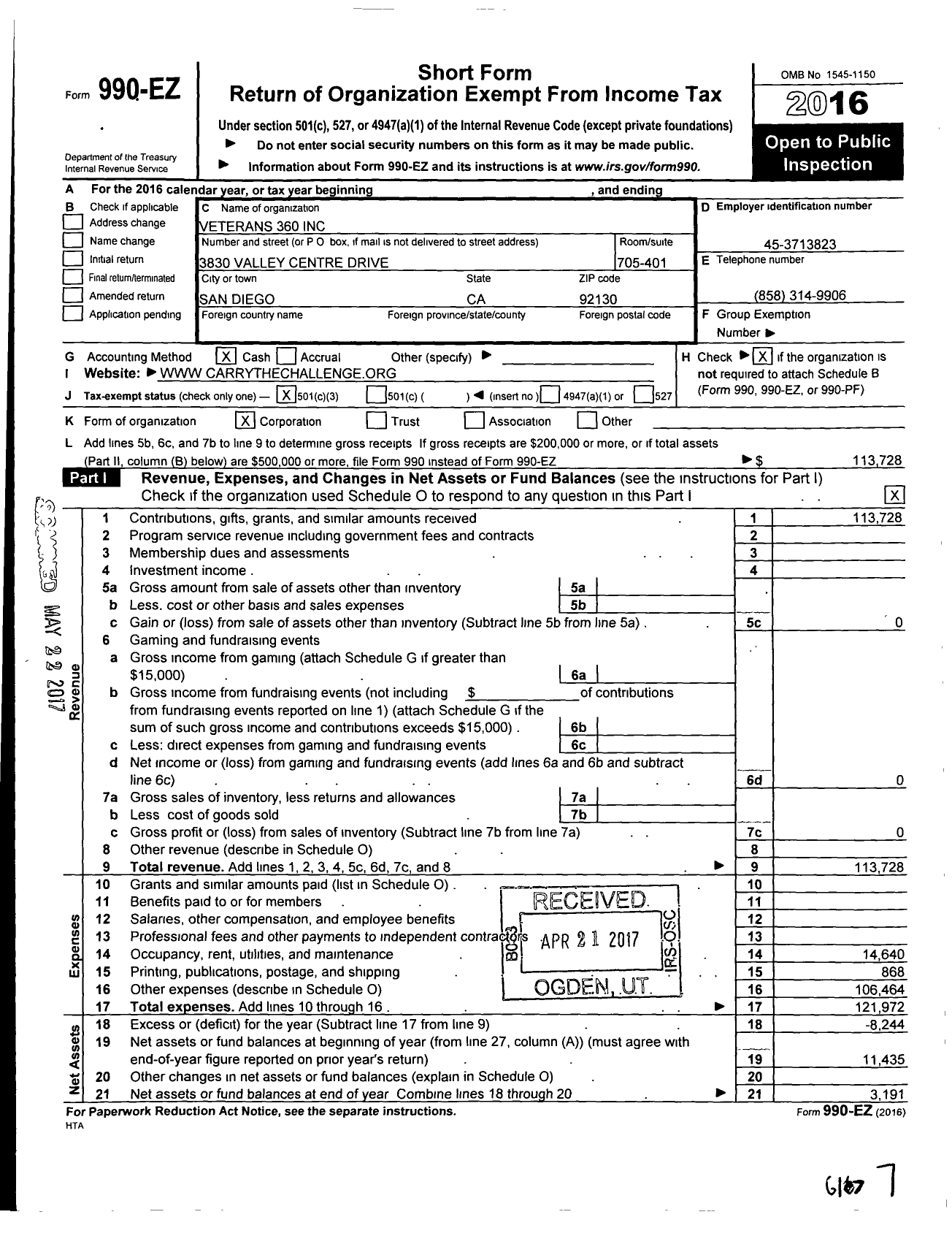 Image of first page of 2016 Form 990EZ for Safe Gives Back