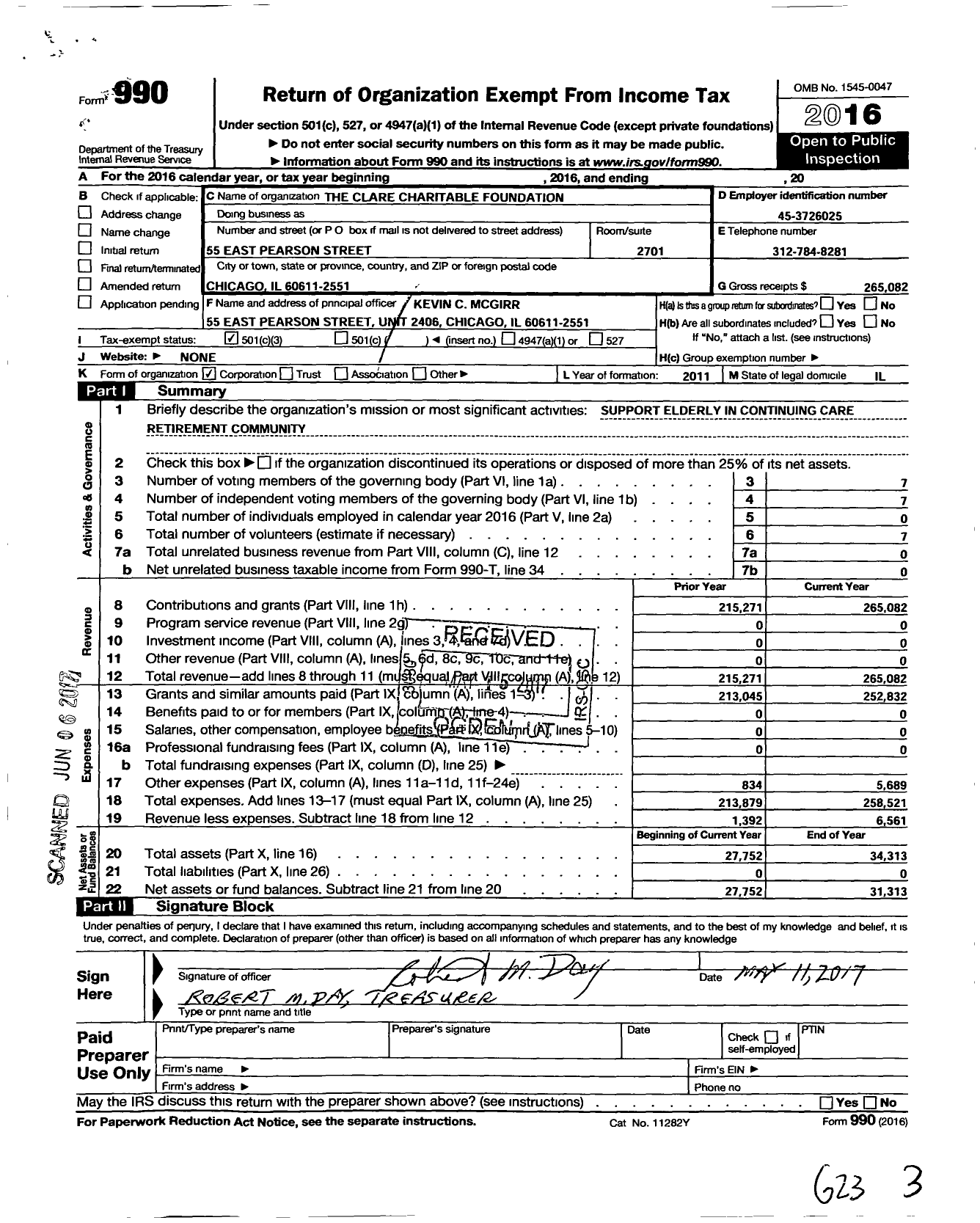 Image of first page of 2016 Form 990 for The Clare Charitable Foundation