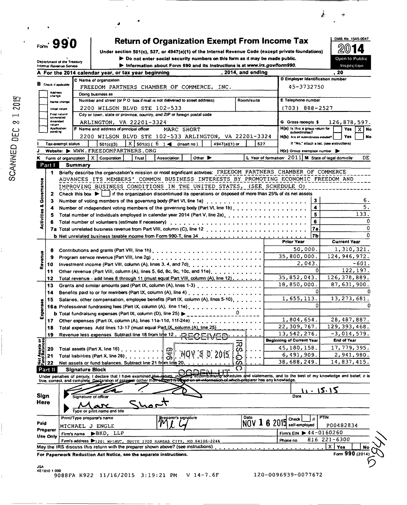Image of first page of 2014 Form 990O for Stand Together