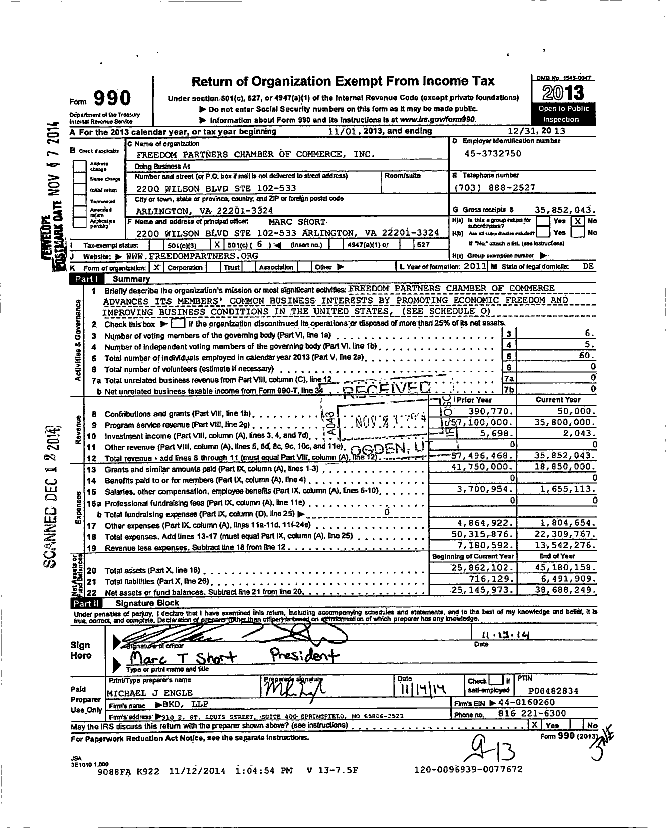Image of first page of 2013 Form 990O for Stand Together