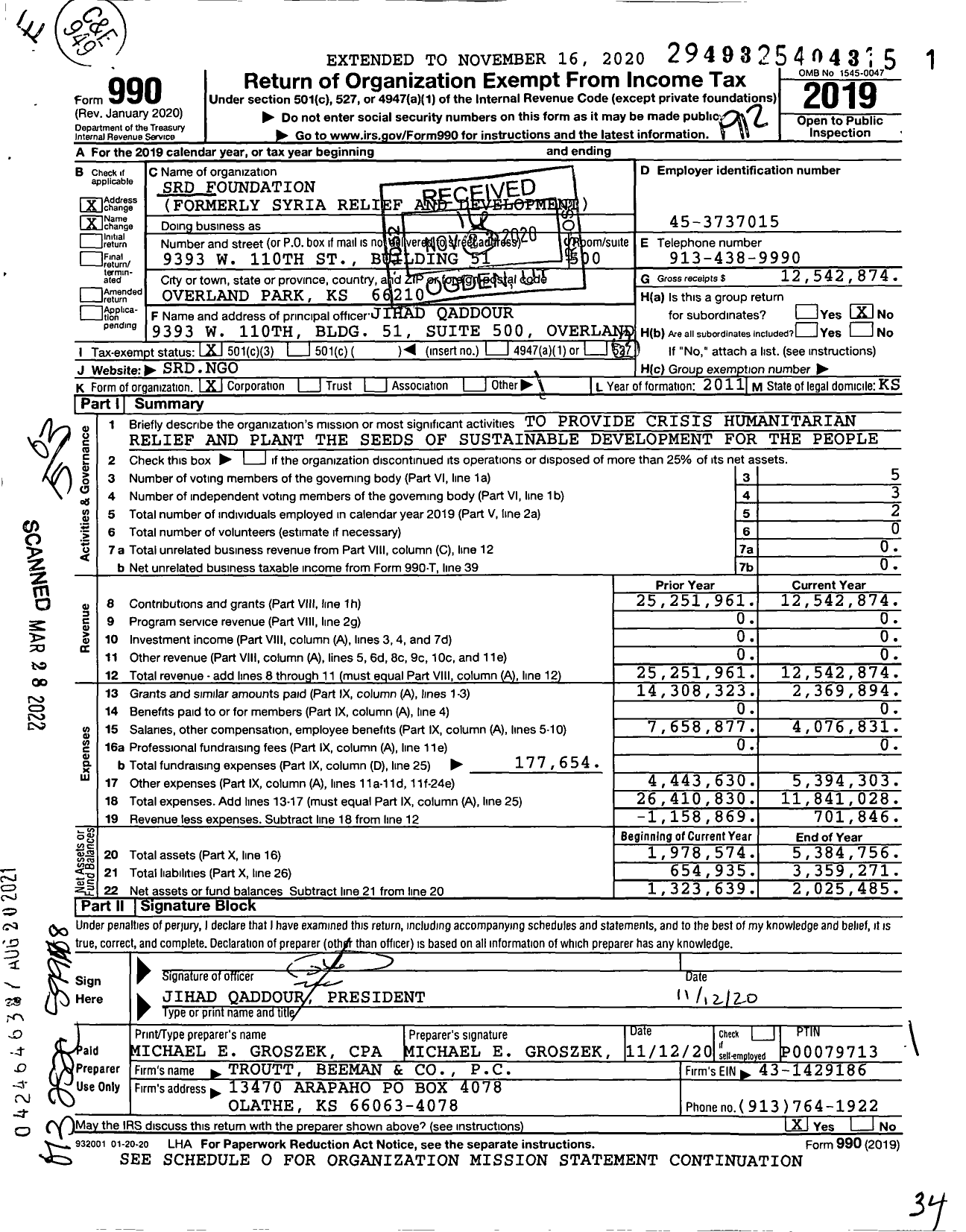 Image of first page of 2019 Form 990 for SRD Foundation (SRD)