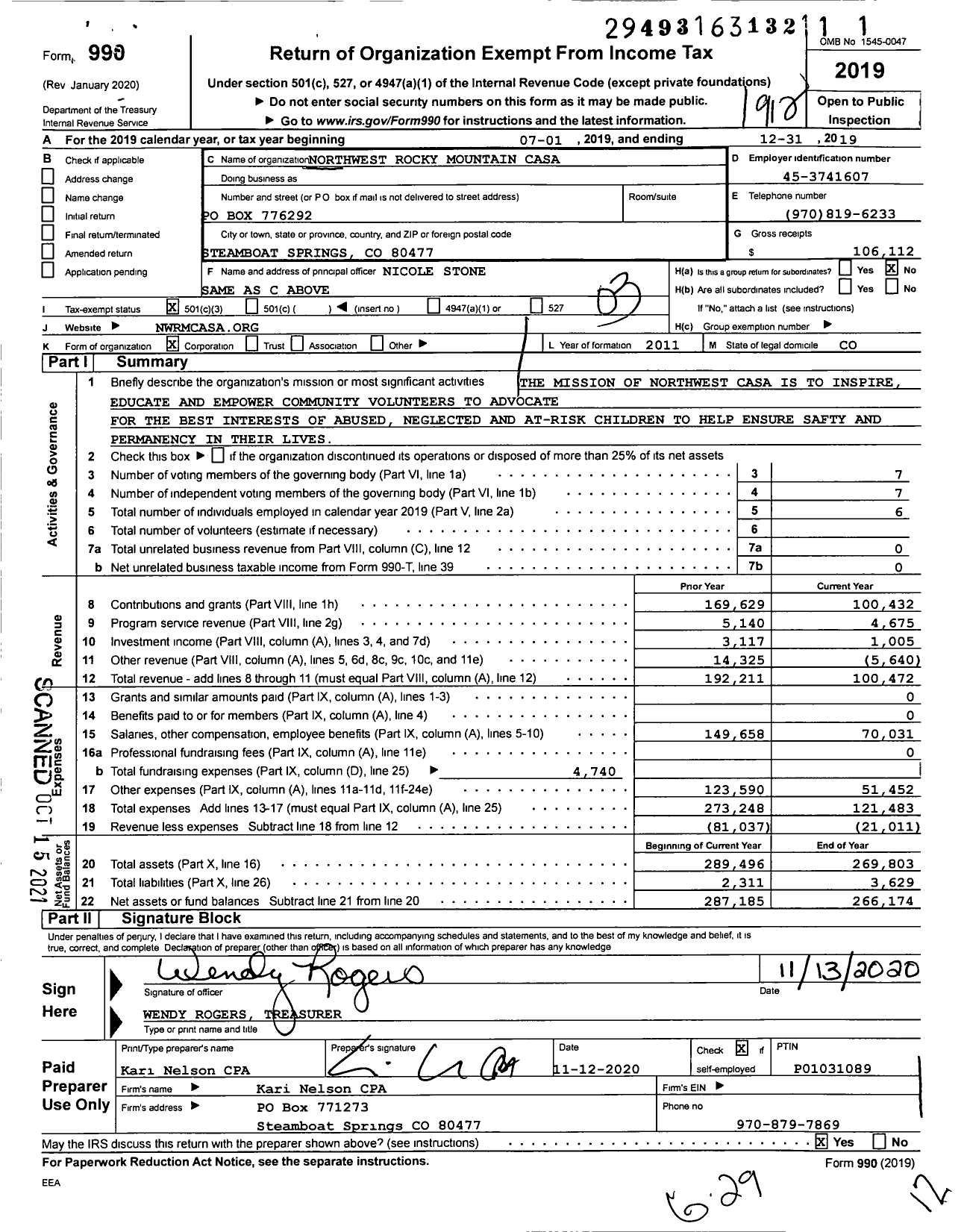 Image of first page of 2019 Form 990 for Northwest Rocky Mountain Casa