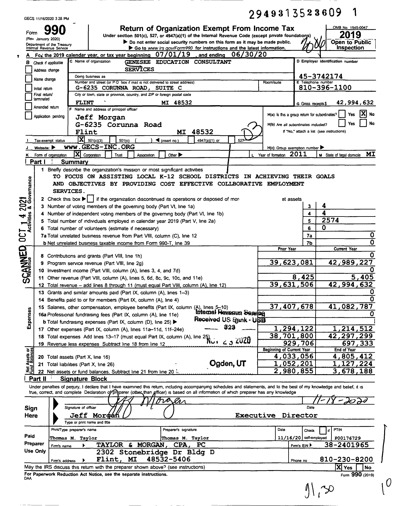 Image of first page of 2019 Form 990 for Genesee Education Consultant Services