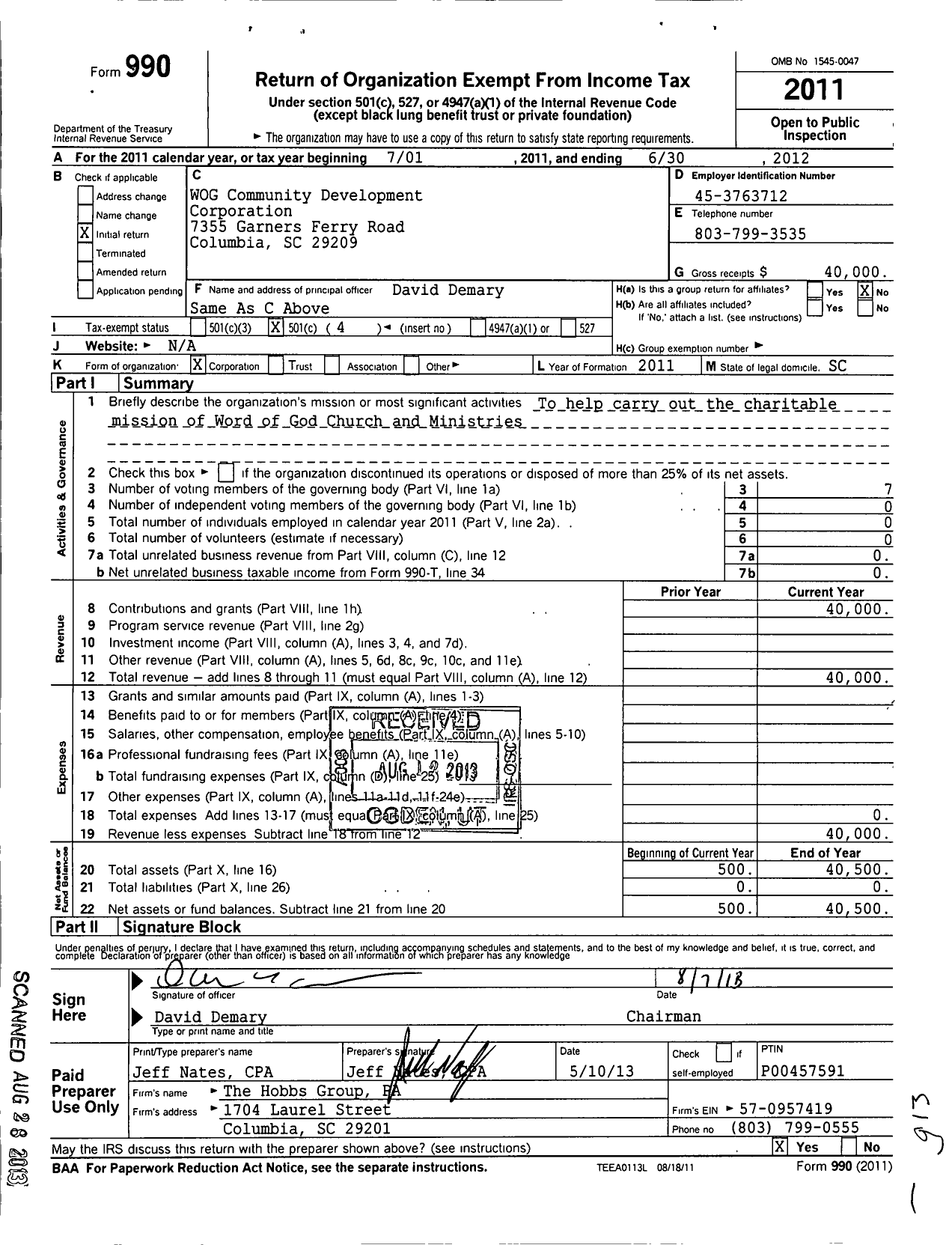 Image of first page of 2011 Form 990O for WOG Community Development Corporation
