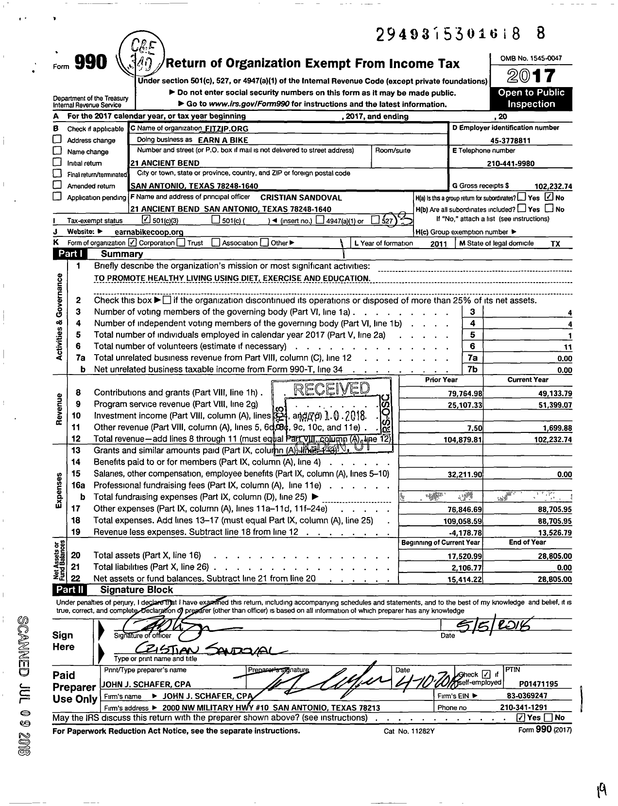 Image of first page of 2017 Form 990 for Earn A Bike