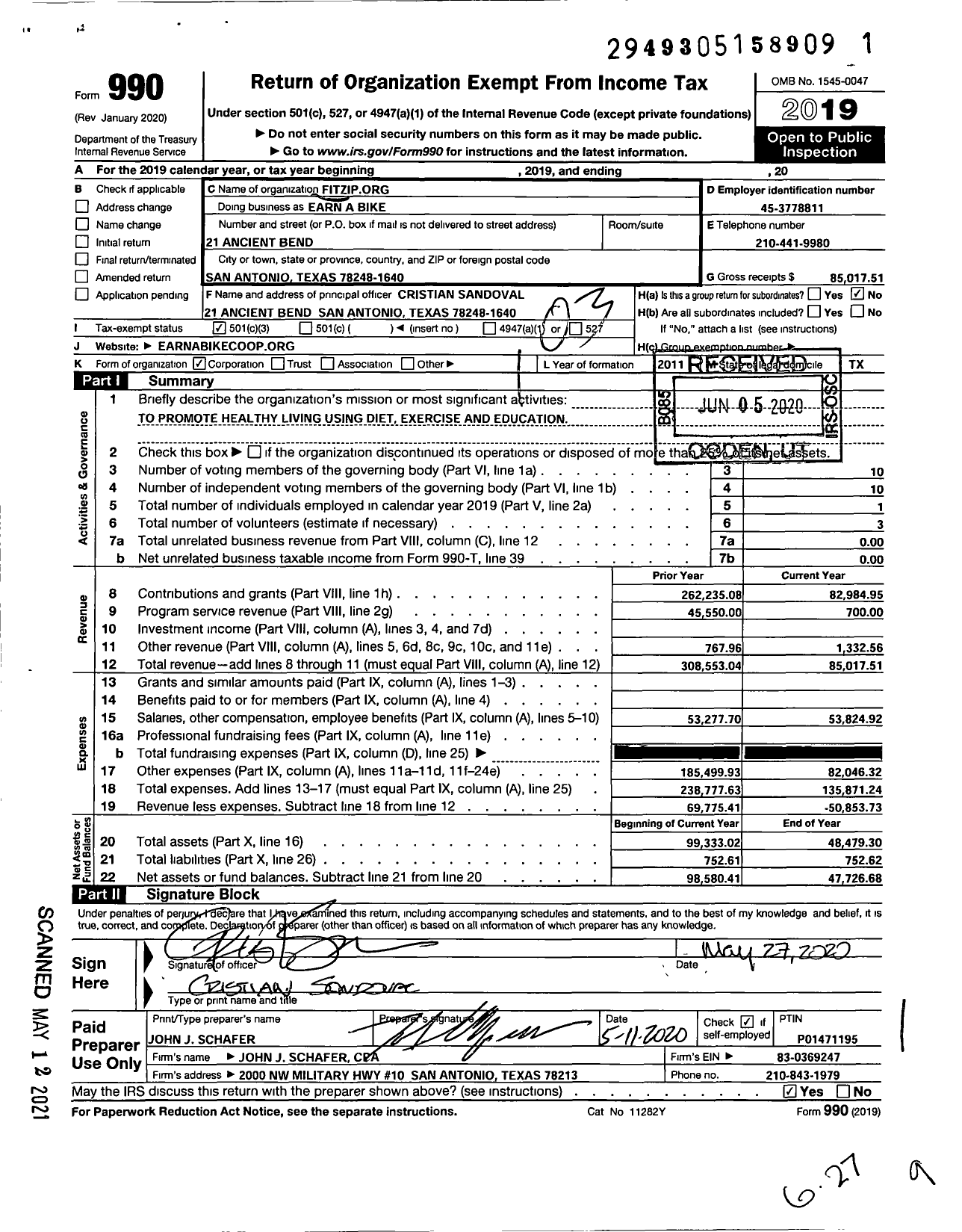 Image of first page of 2019 Form 990 for Earn A Bike Org