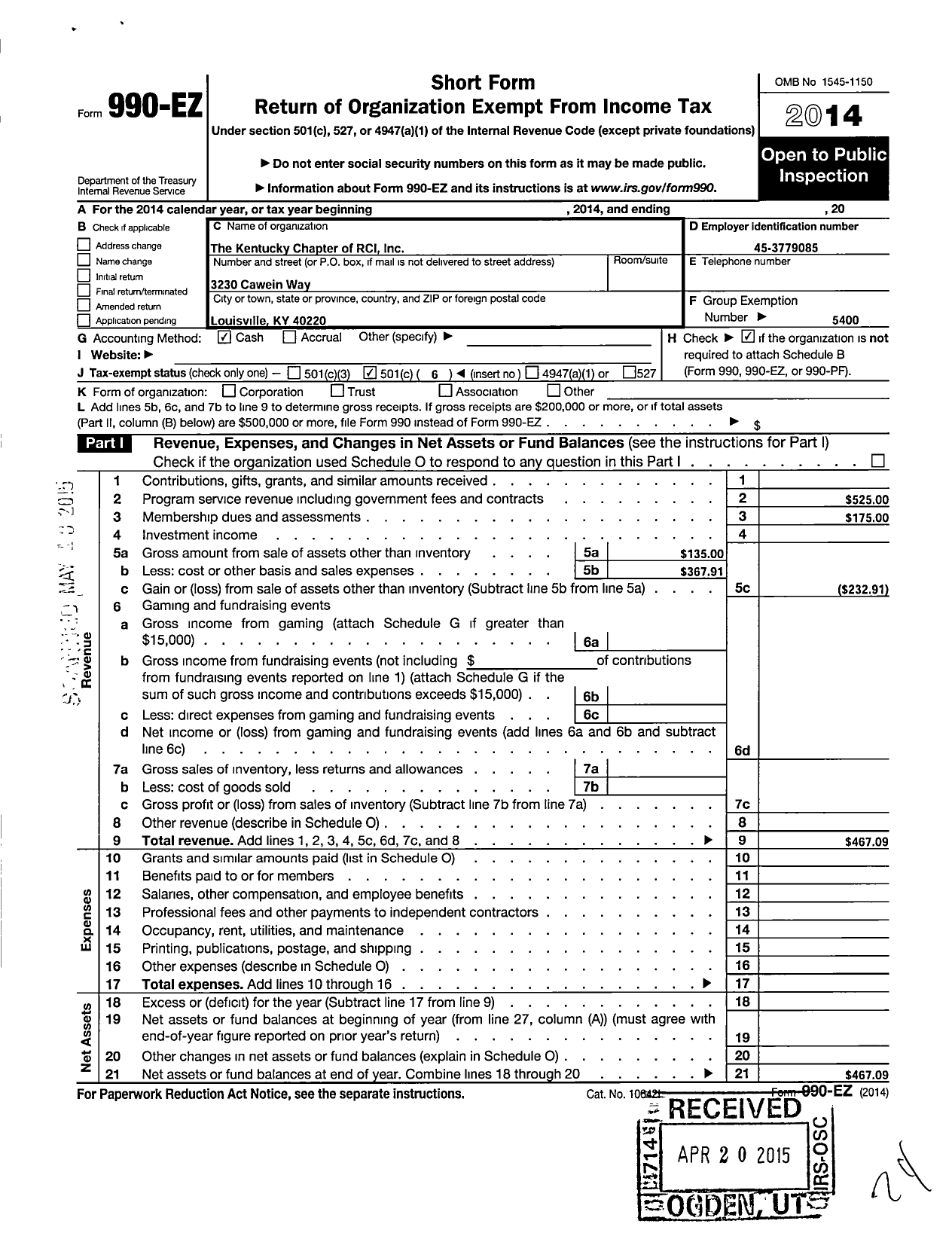 Image of first page of 2014 Form 990EO for International Institute of Building Enclosure Consultants / Midsouth Chapter Inc