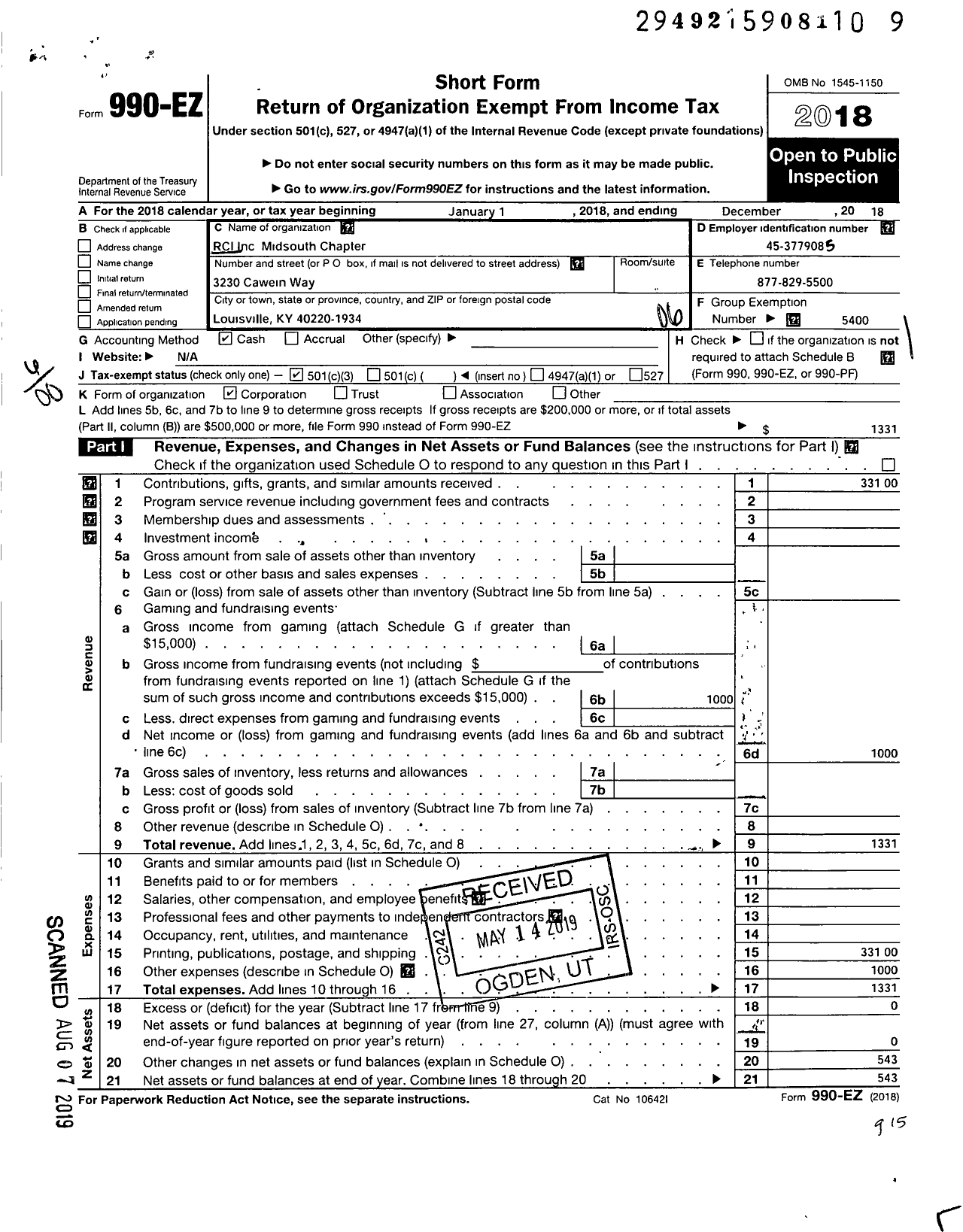 Image of first page of 2018 Form 990EO for International Institute of Building Enclosure Consultants / Midsouth Chapter Inc