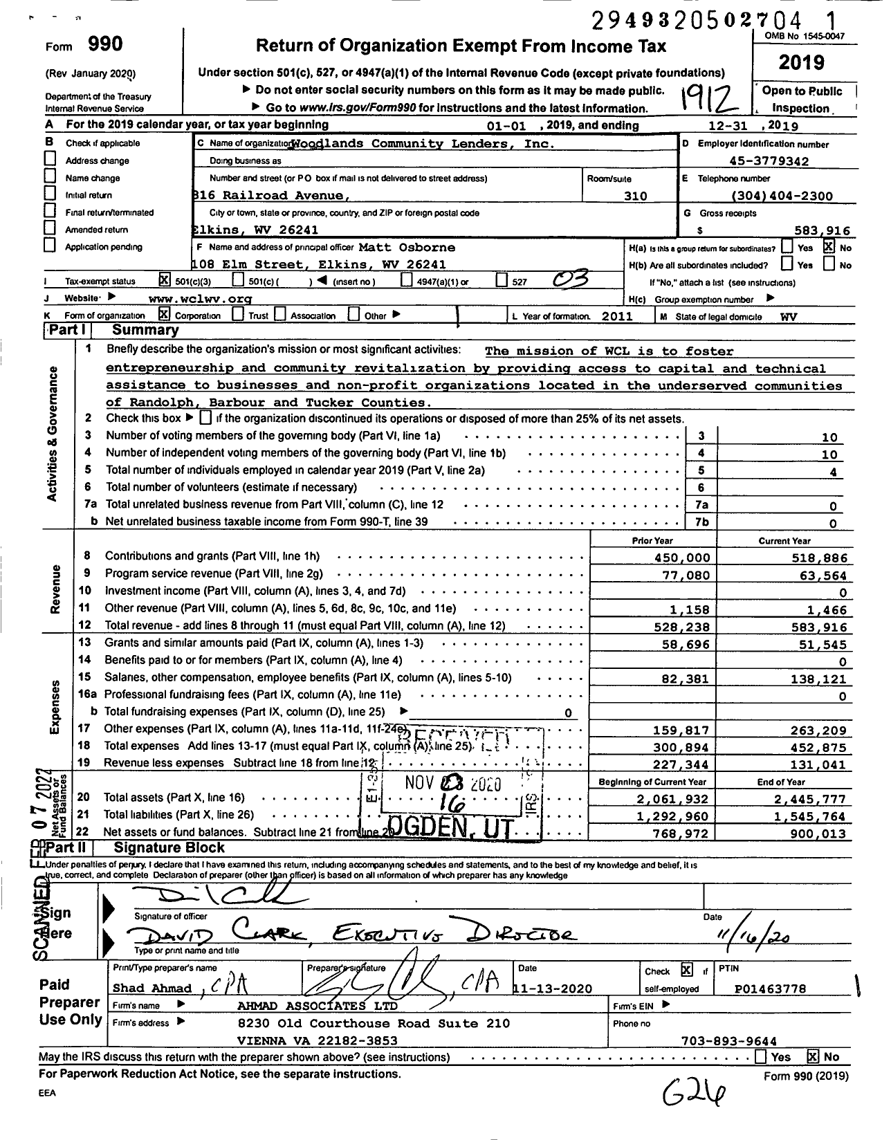 Image of first page of 2019 Form 990 for Woodlands Community Lenders