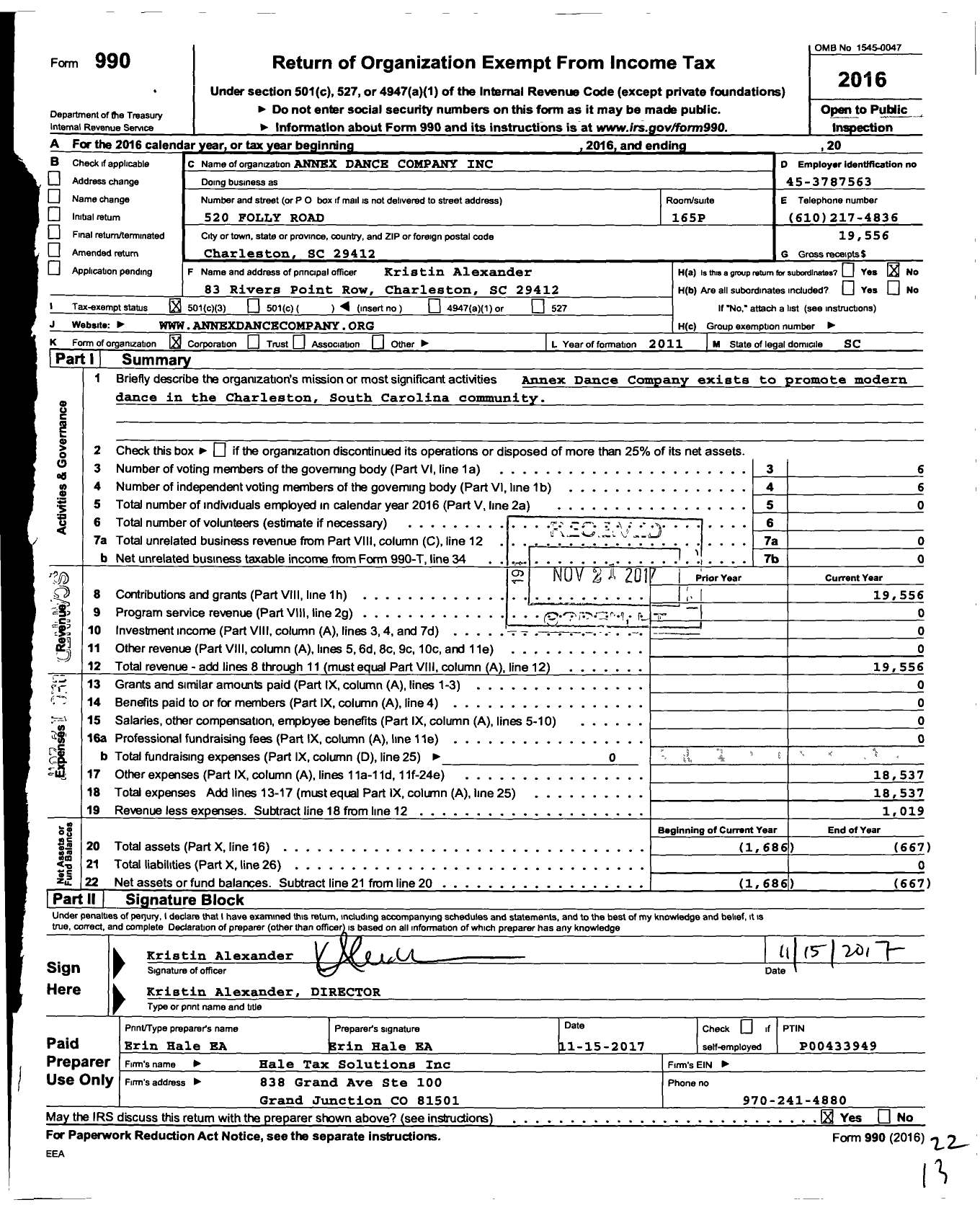 Image of first page of 2016 Form 990 for Annex Dance Company