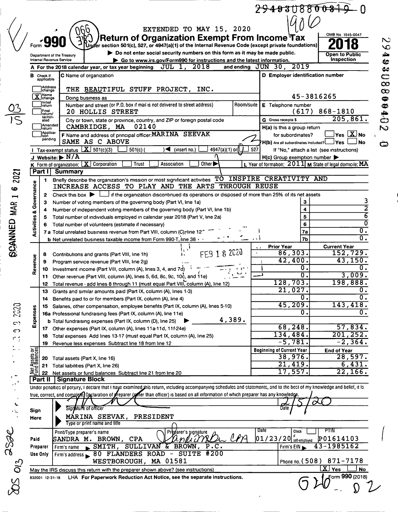 Image of first page of 2018 Form 990 for The Beautiful Stuff Project