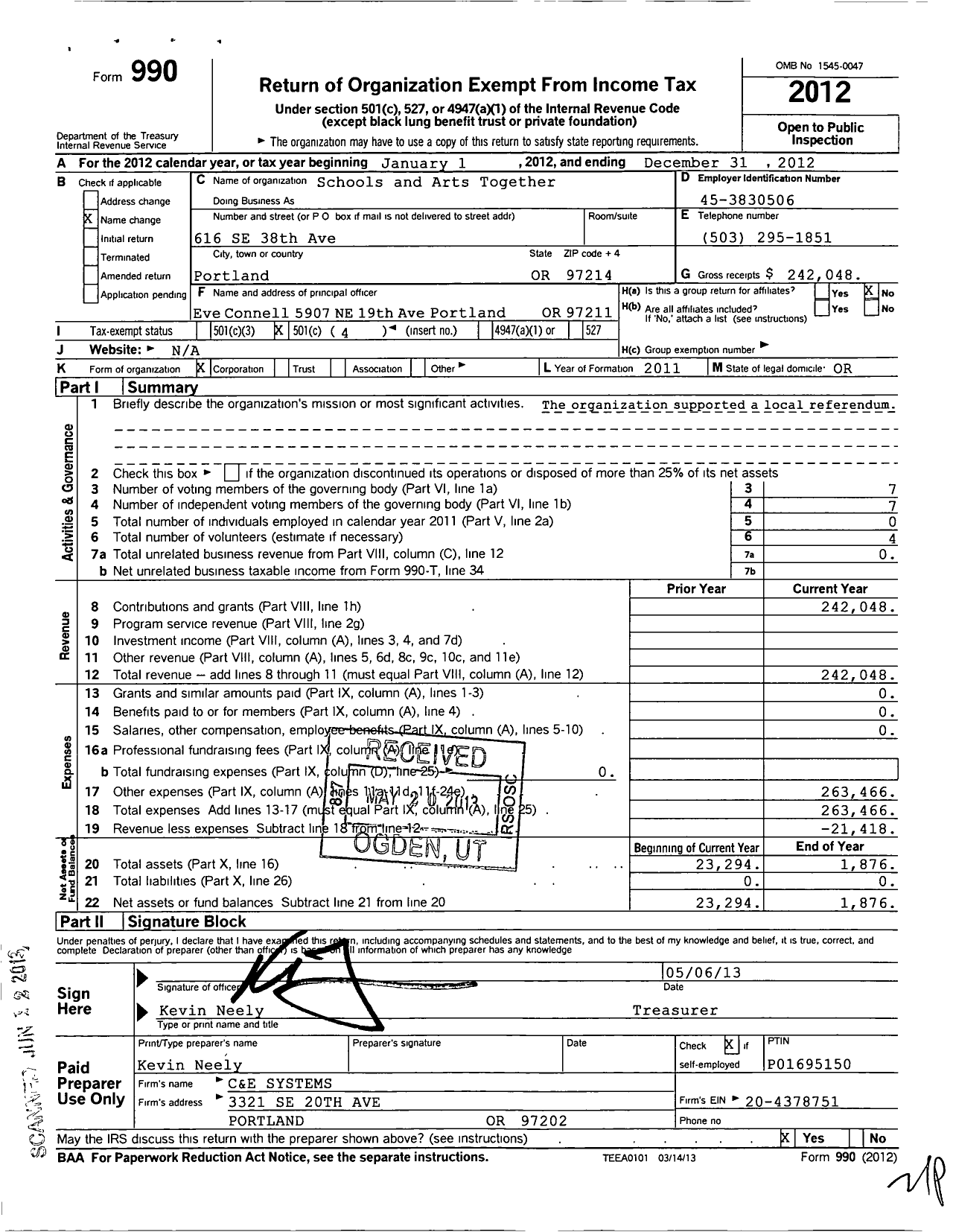 Image of first page of 2012 Form 990O for Can Action Fund