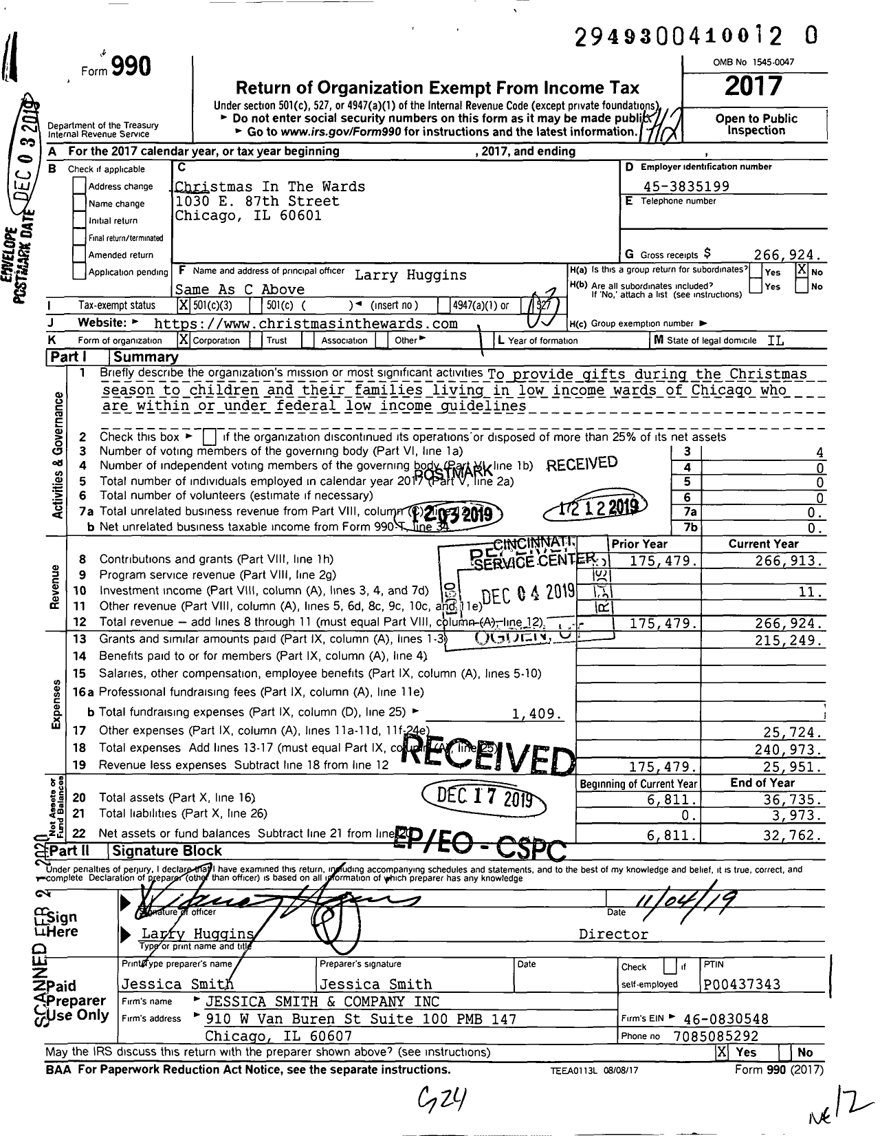 Image of first page of 2017 Form 990 for Christmas in the Wards