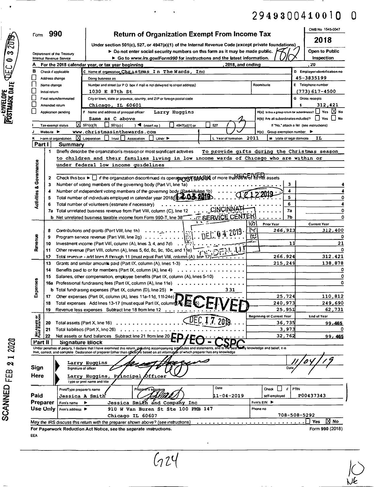 Image of first page of 2018 Form 990 for Christmas in the Wards