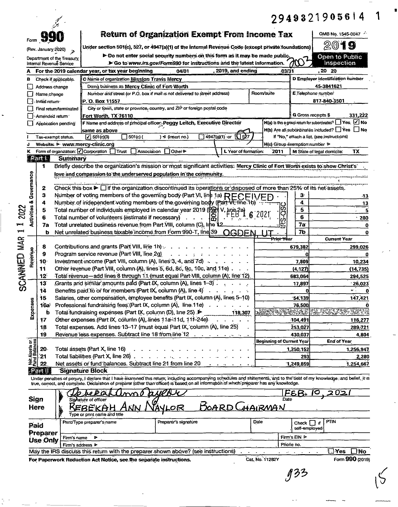 Image of first page of 2019 Form 990 for Mercy Clinic of Fort Worth