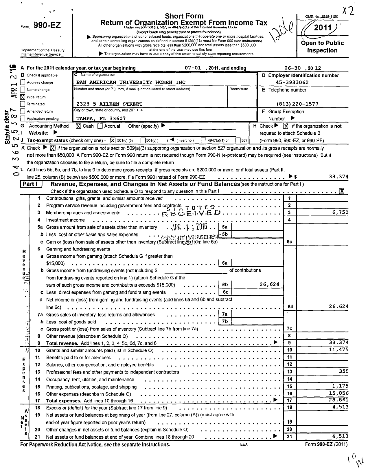 Image of first page of 2011 Form 990EZ for Pan American University Women