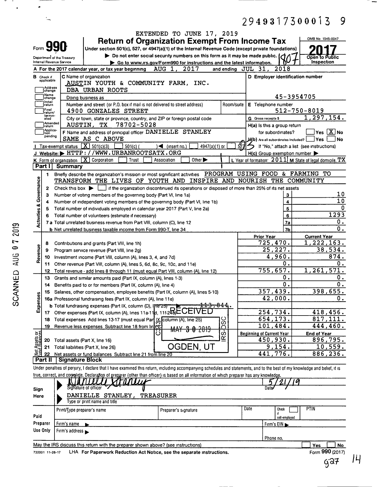 Image of first page of 2017 Form 990 for Urban Roots