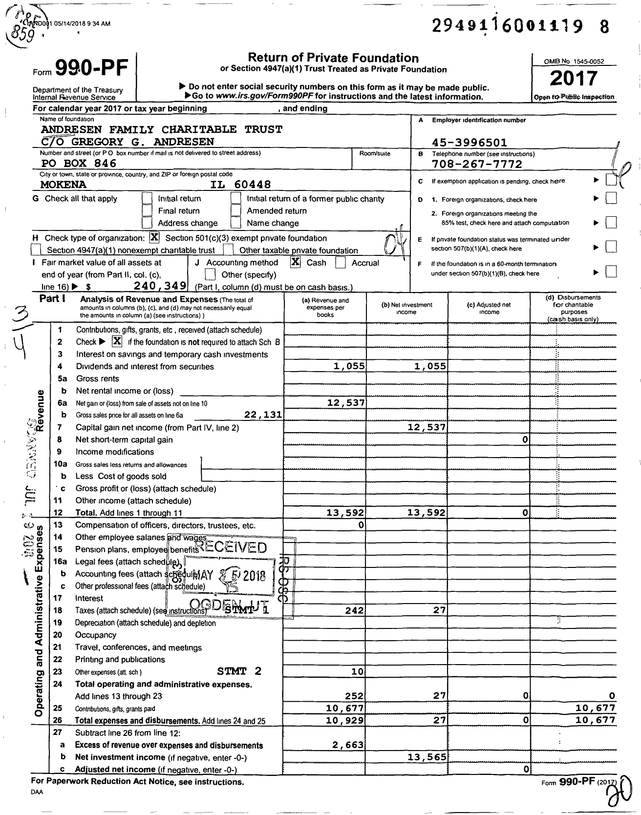 Image of first page of 2017 Form 990PF for Andresen Family Charitable Trust