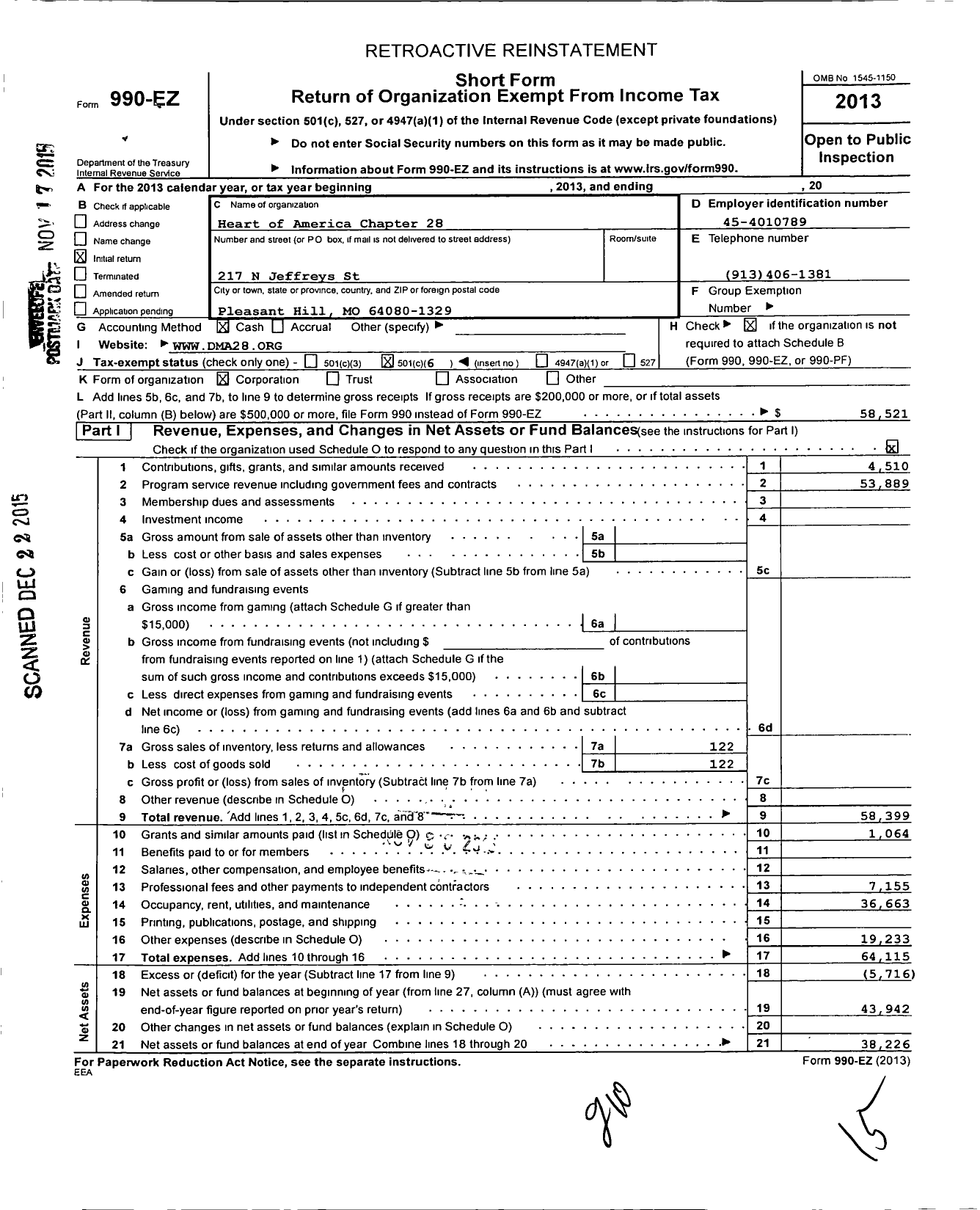 Image of first page of 2013 Form 990EO for Heart of America Chapter 28 Affiliated Chapter of Dance Master