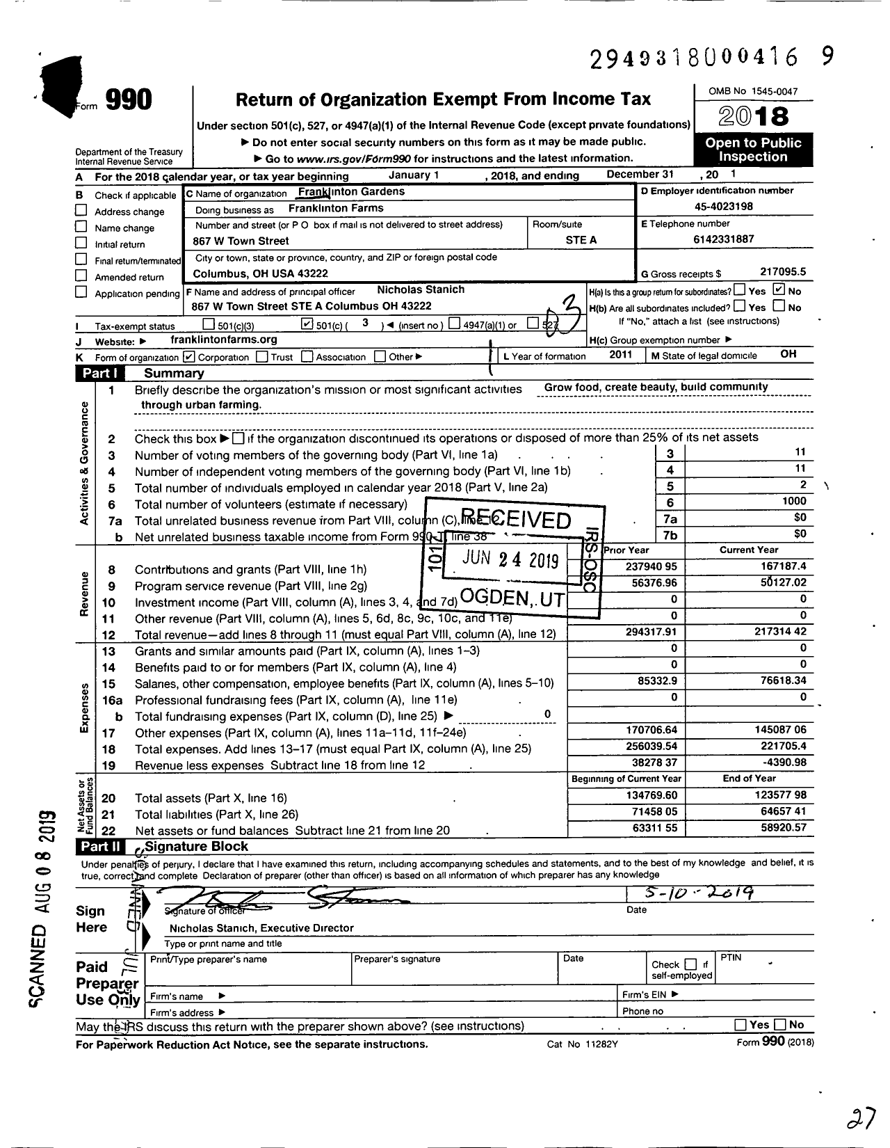 Image of first page of 2018 Form 990 for Franklinton Farms