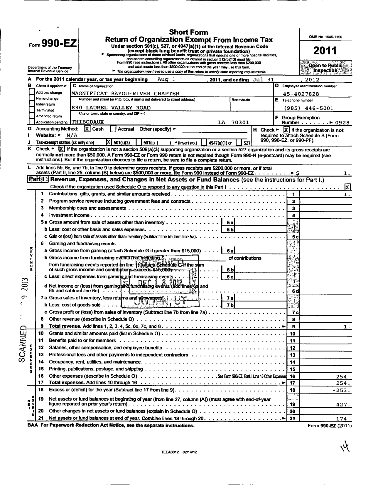 Image of first page of 2011 Form 990EZ for Magnificat Bayou-River Chapter