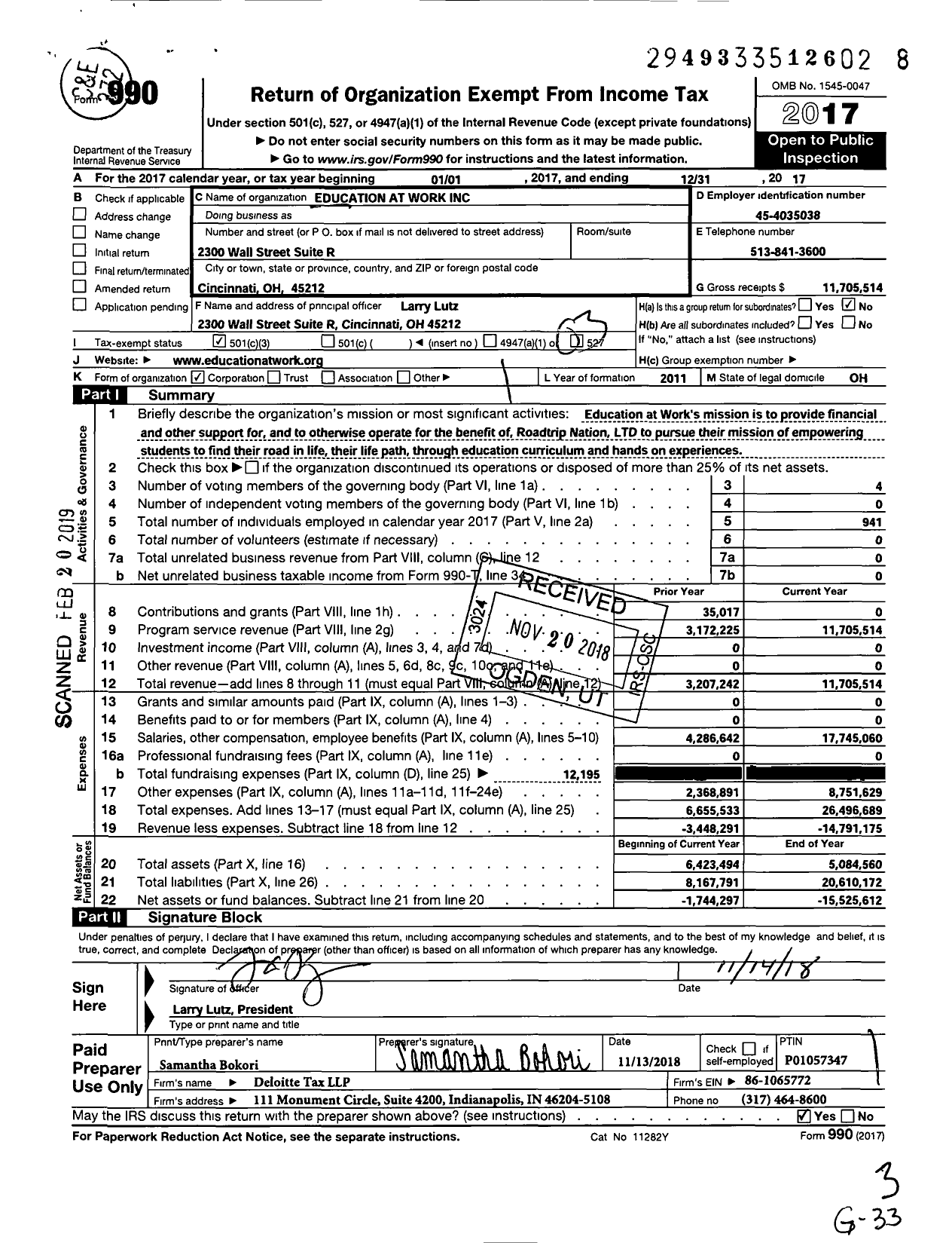 Image of first page of 2017 Form 990 for Education at Work