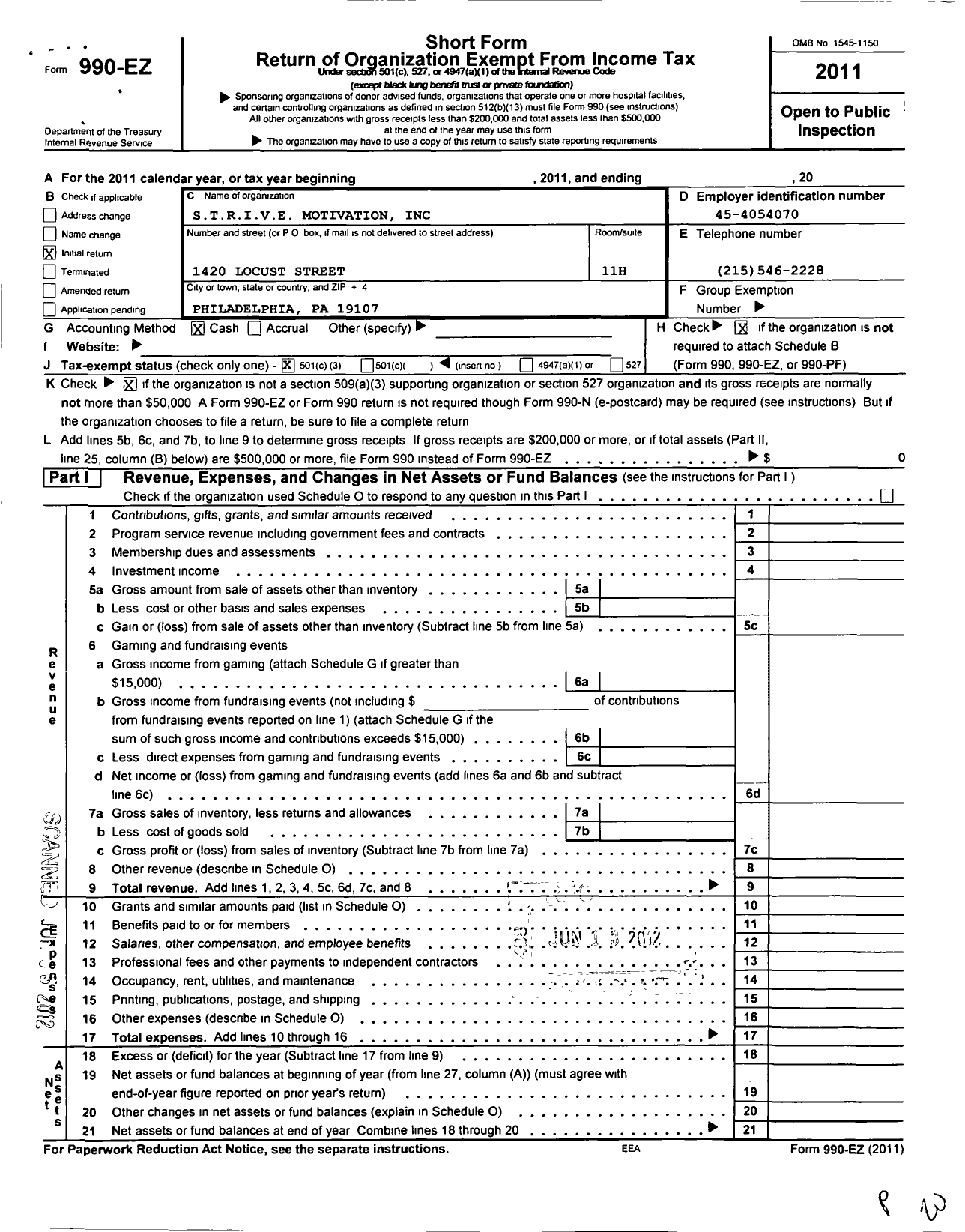 Image of first page of 2011 Form 990EZ for Strive Motivation
