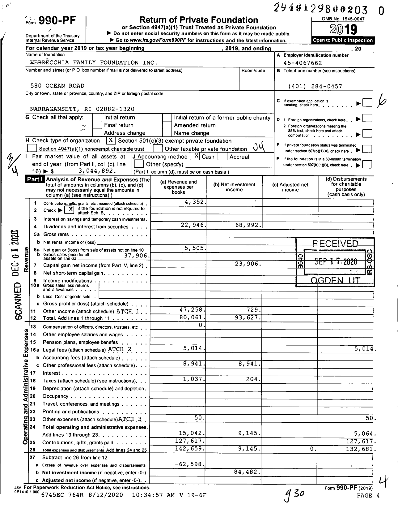 Image of first page of 2019 Form 990PF for Verrecchia Family Foundation