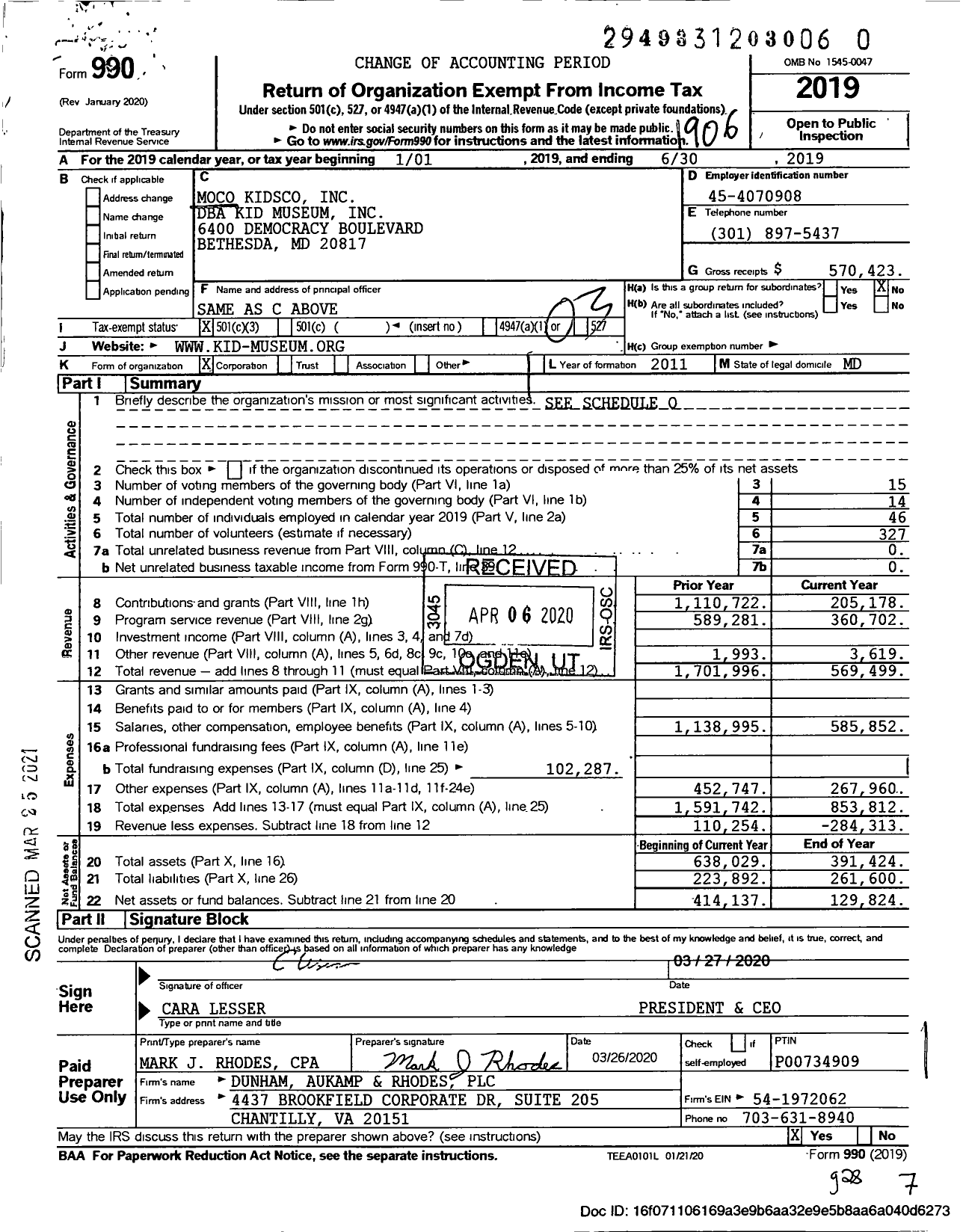 Image of first page of 2018 Form 990 for Kid Museum