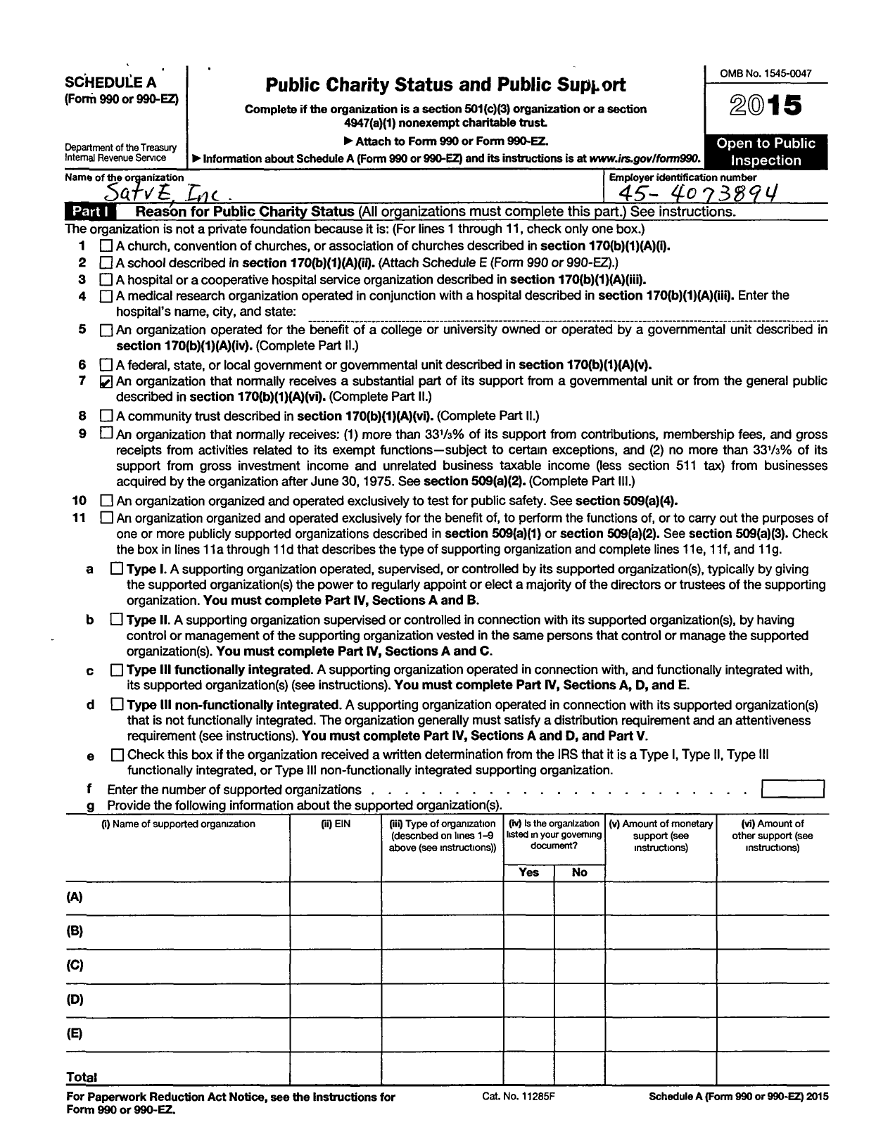 Image of first page of 2015 Form 990ER for SafvE