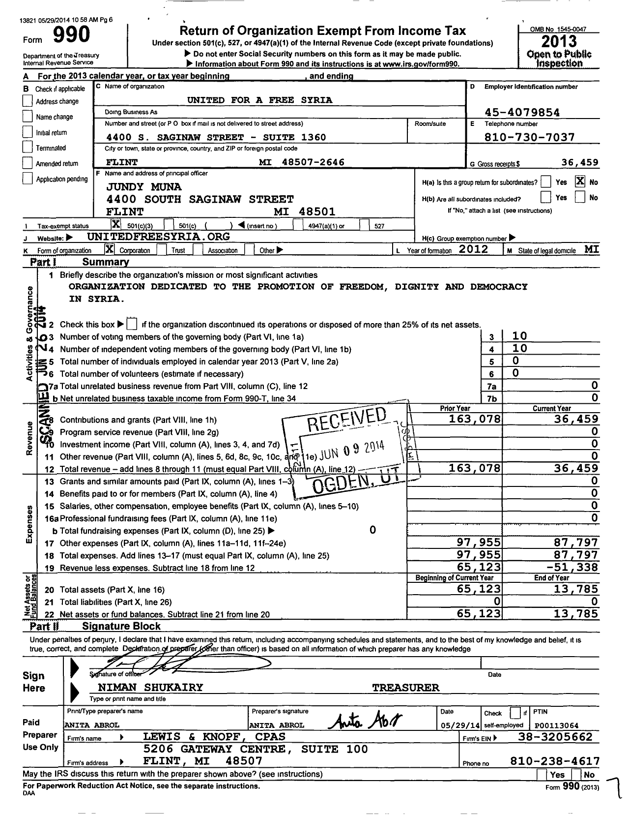 Image of first page of 2013 Form 990 for Afs Education Fund