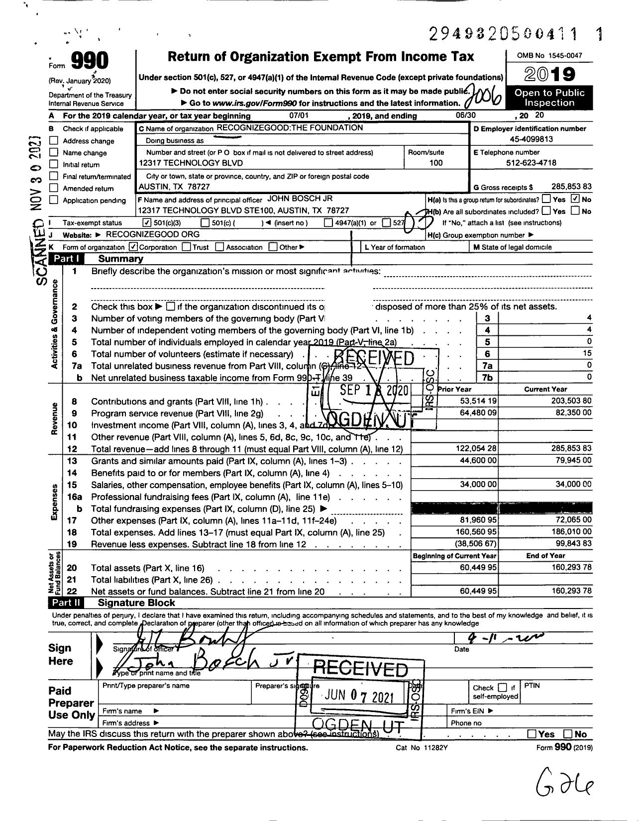 Image of first page of 2019 Form 990 for N A / Recognizegood the Foundation