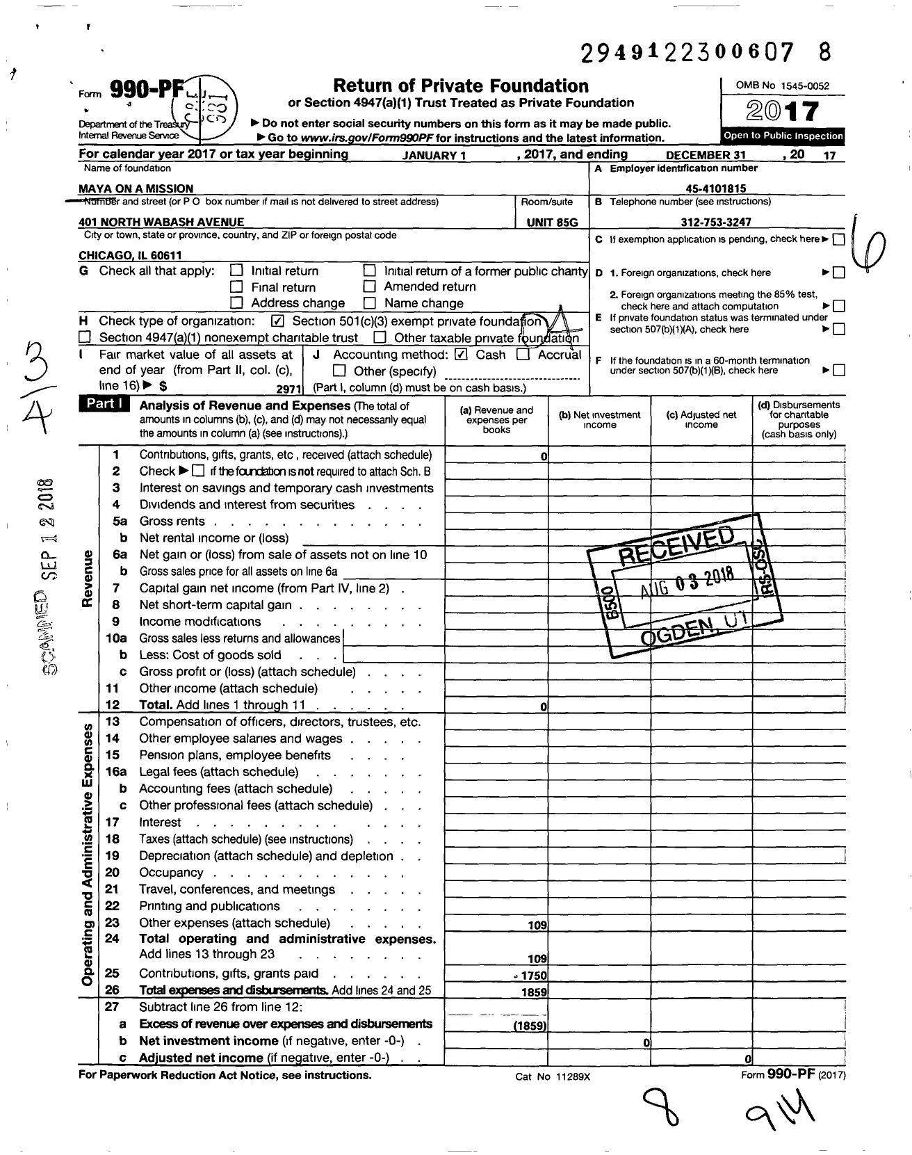 Image of first page of 2017 Form 990PF for Maya on A Mission