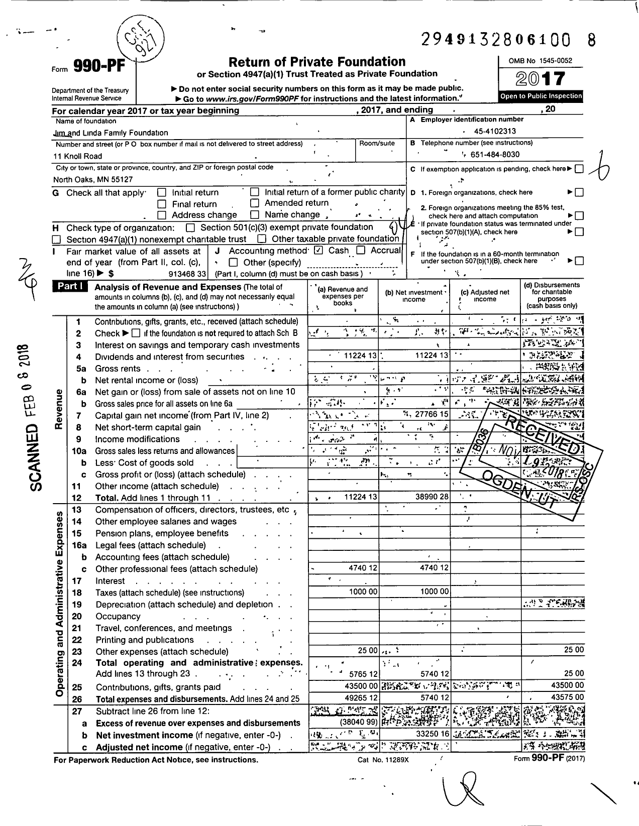 Image of first page of 2017 Form 990PF for Jim and Linda Lee Family Foundation