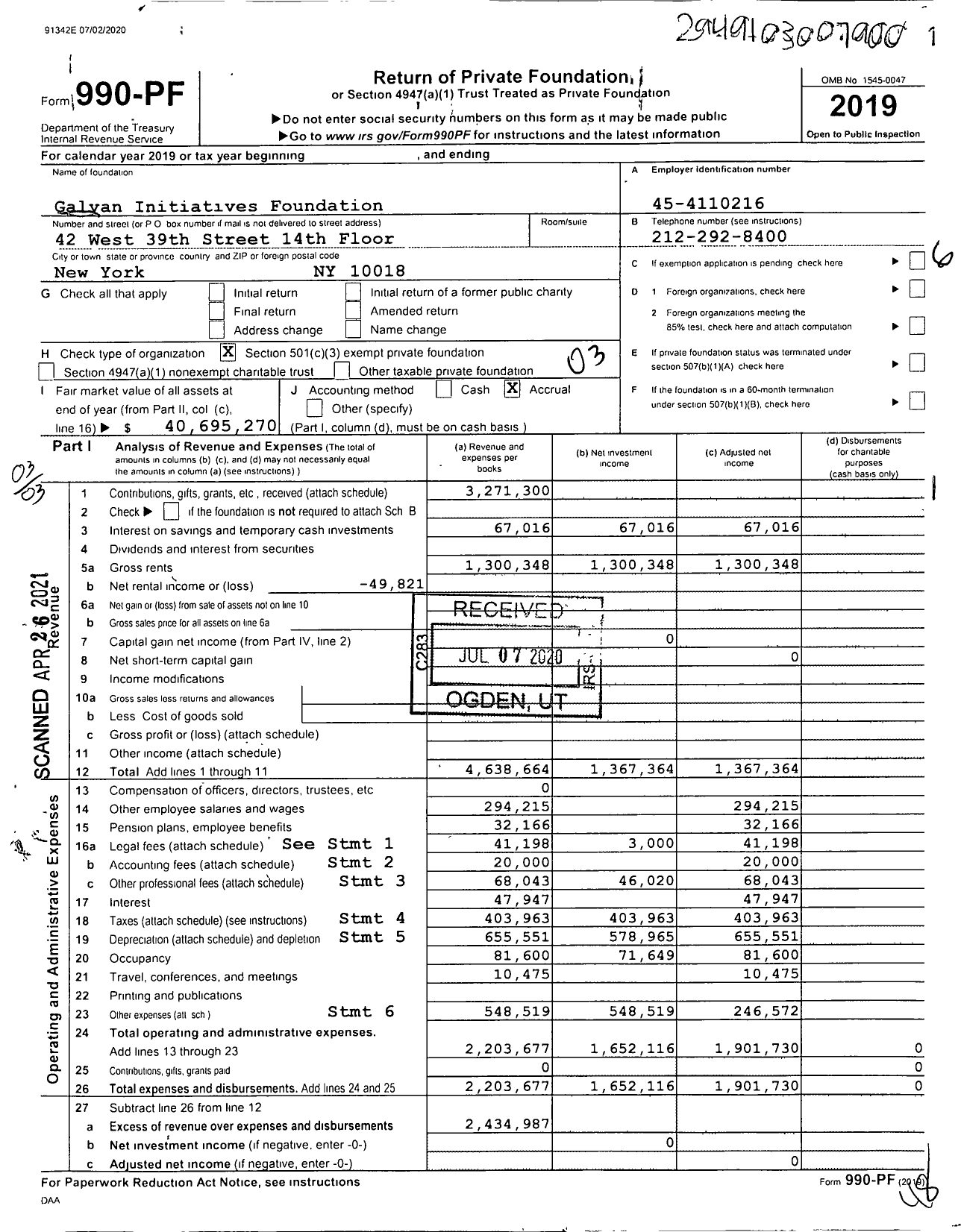 Image of first page of 2019 Form 990PF for Civic Initiatives Foundation