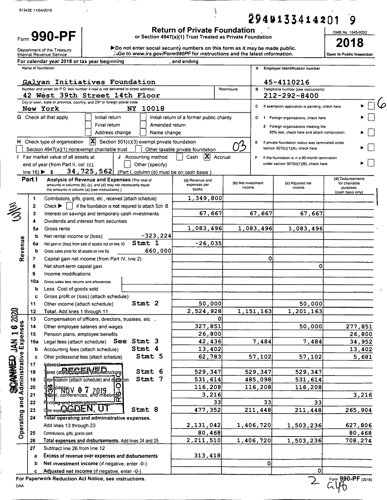 Image of first page of 2018 Form 990PF for Civic Initiatives Foundation