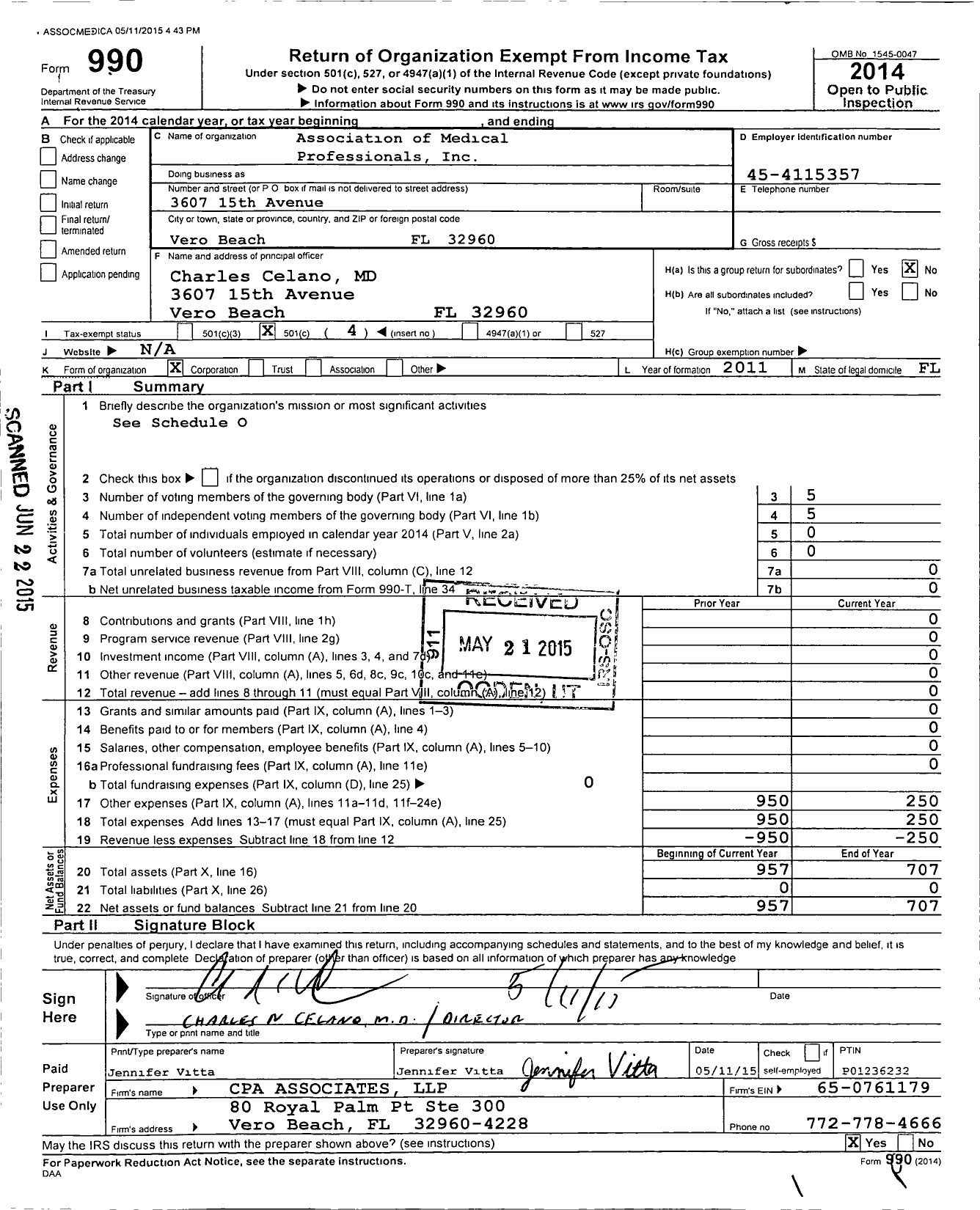 Image of first page of 2014 Form 990O for Association of Medical Professionals