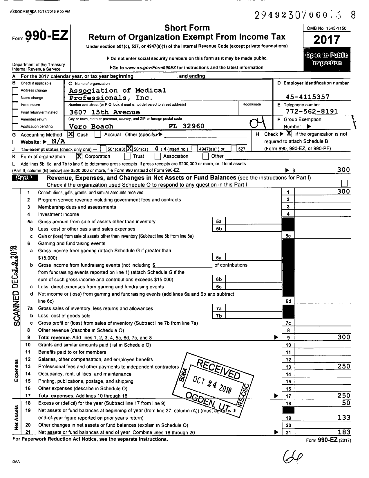 Image of first page of 2017 Form 990EO for Association of Medical Professionals