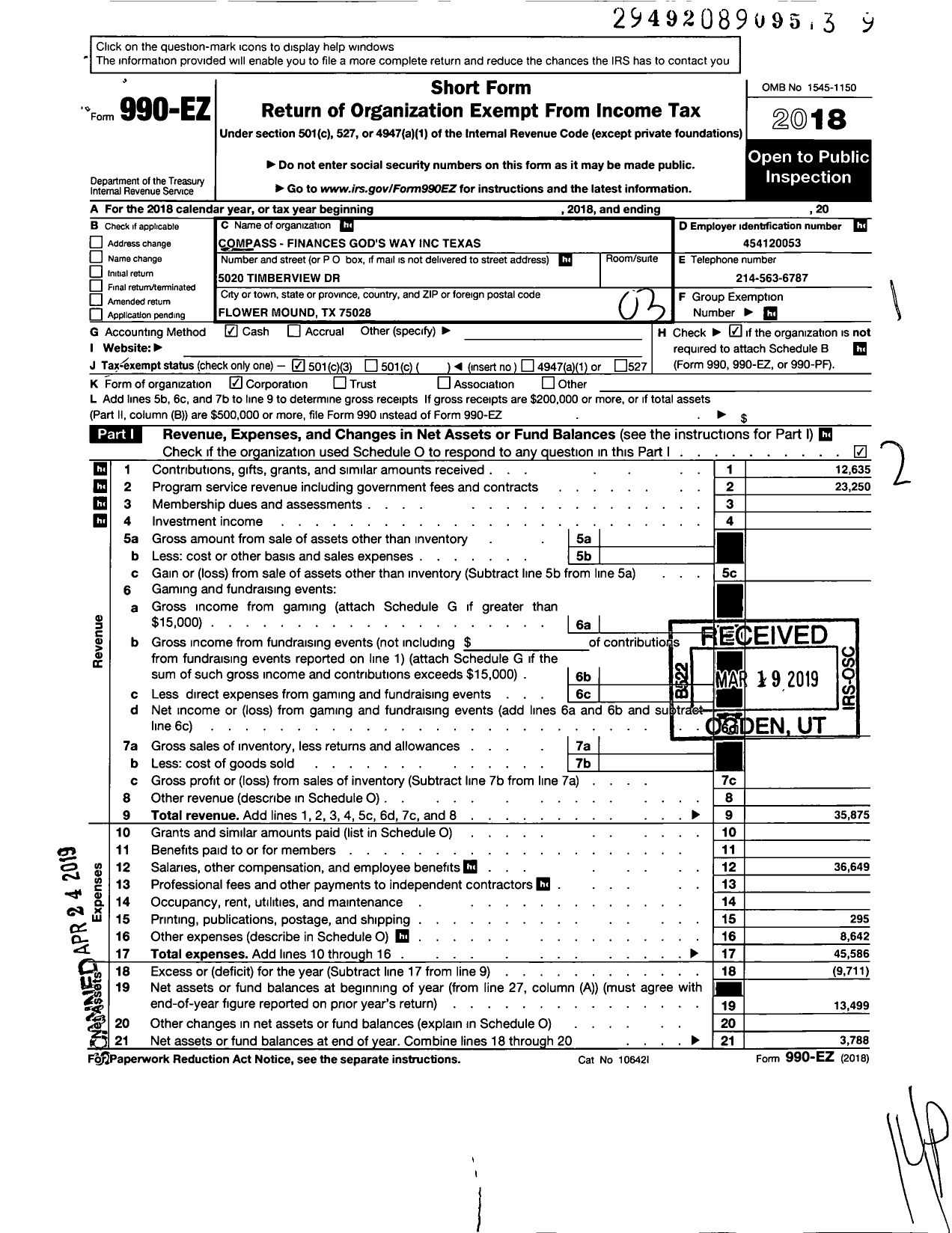 Image of first page of 2018 Form 990EZ for Maximizing Stewardship